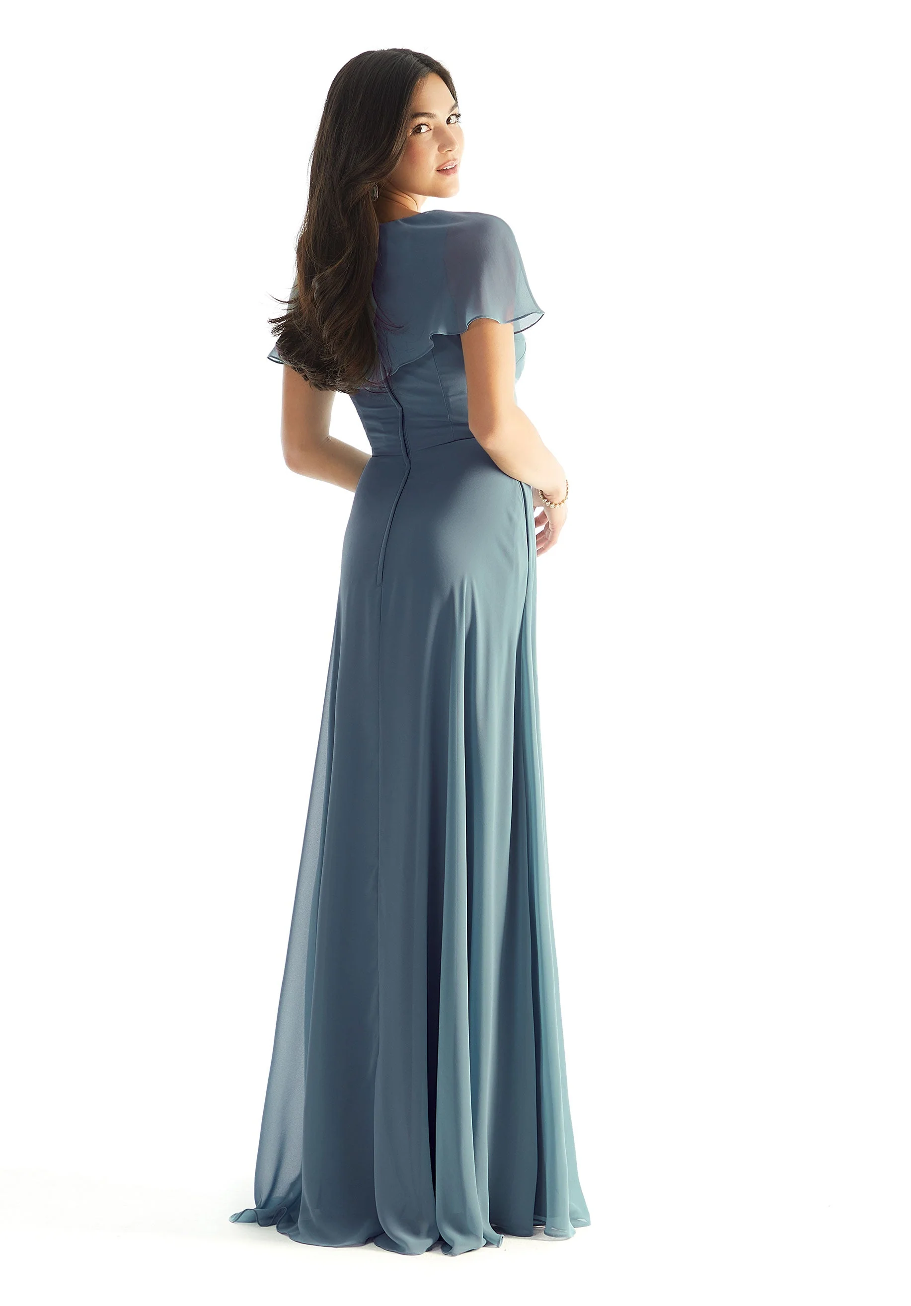A-line Chiffon Bridesmaid Dress with Capelet Sleeves - Image 3