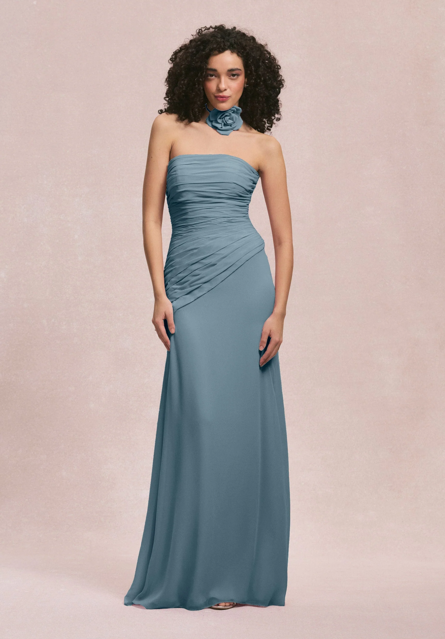 Asymmetric Dropped Waist Chiffon Bridesmaid Dress - Image 50