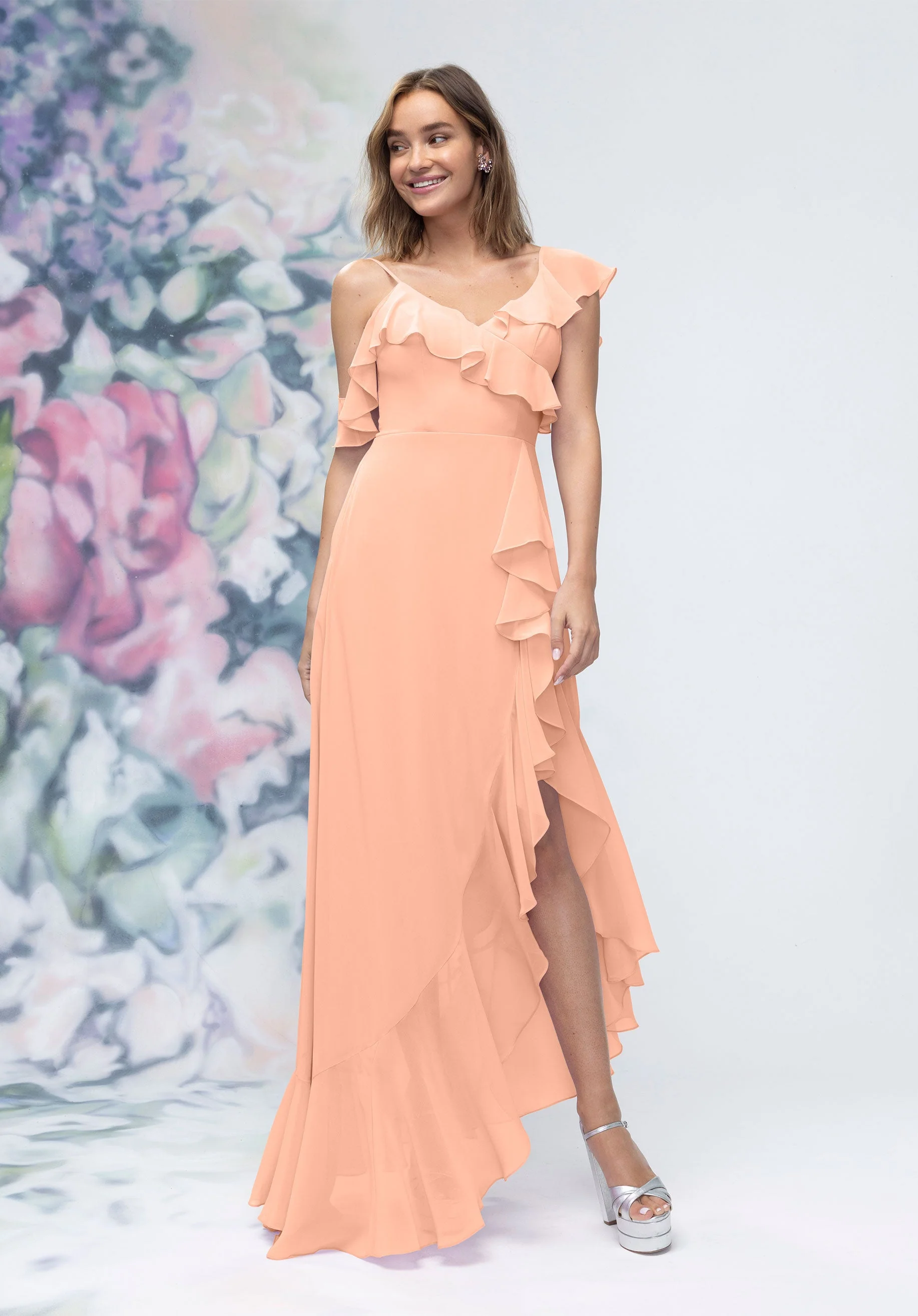 Asymmetrical Cascading Ruffle Chiffon Bridesmaid Dress - Image 10