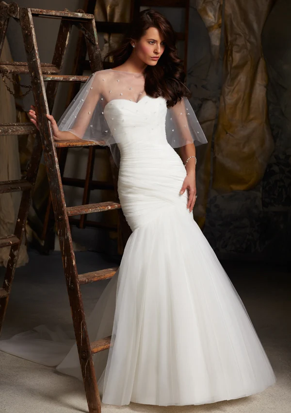 Asymmetrically Draped Net Morilee Bridal Wedding Dress - Image 4