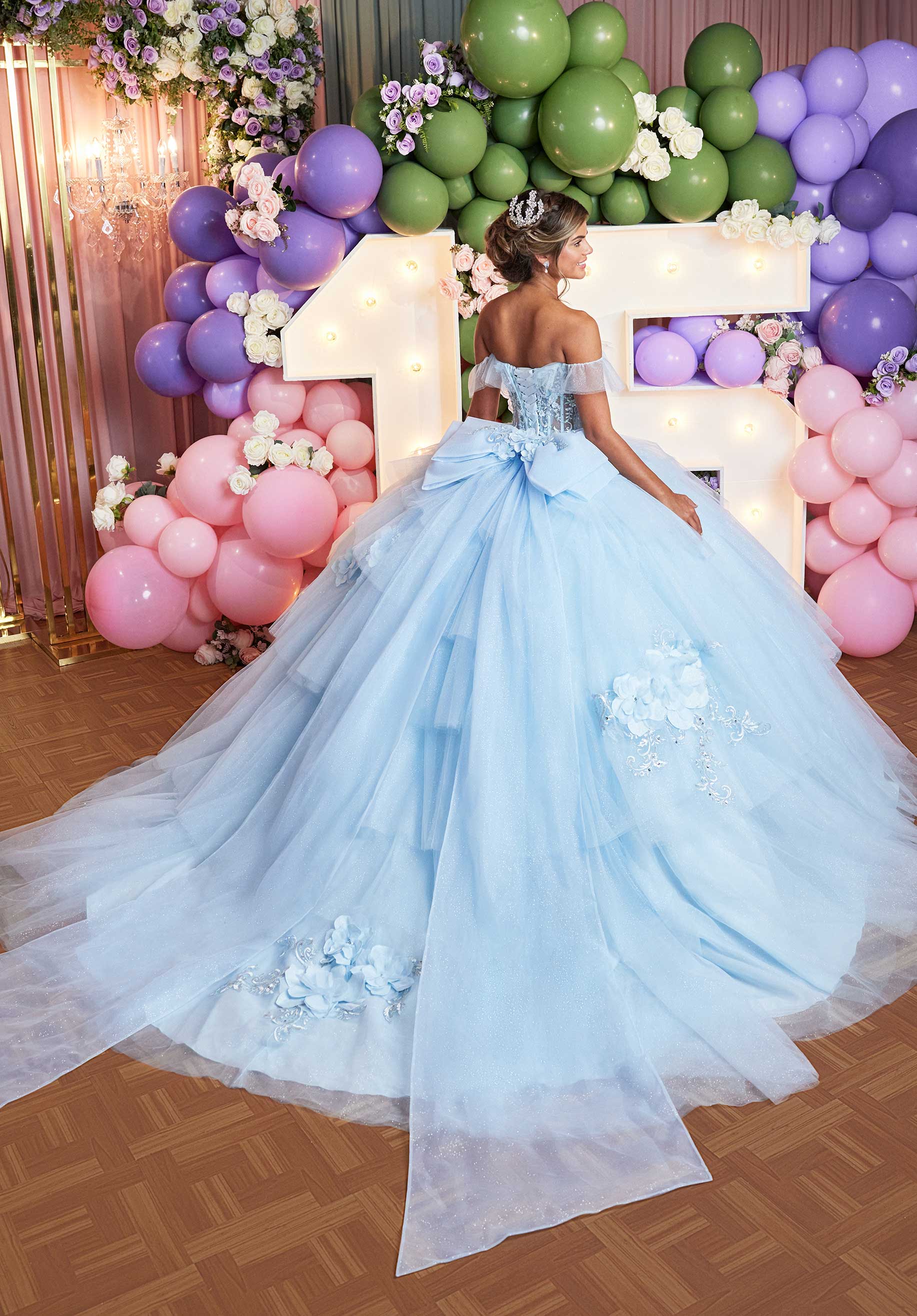 Asymmetrically Tiered Quinceañera Dress with Three Dimensional Florals - Image 4