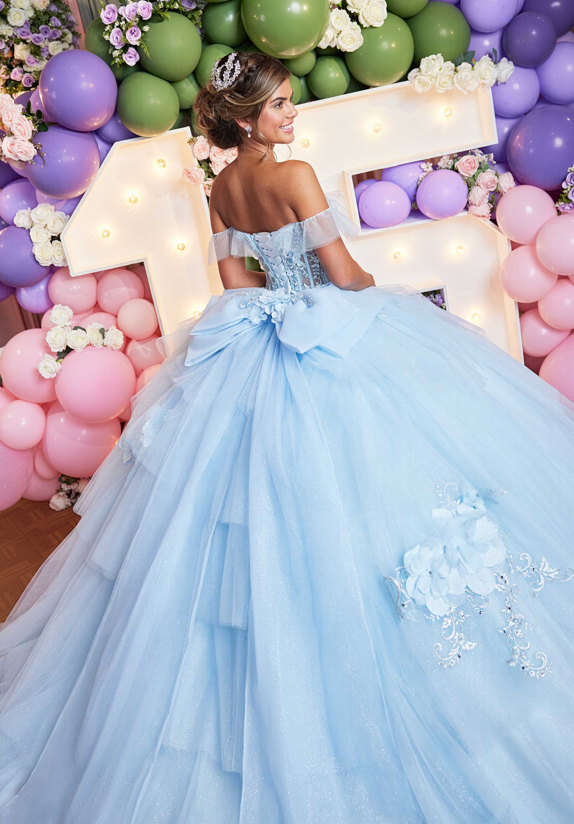 Asymmetrically Tiered Quinceañera Dress with Three Dimensional Florals - Image 5