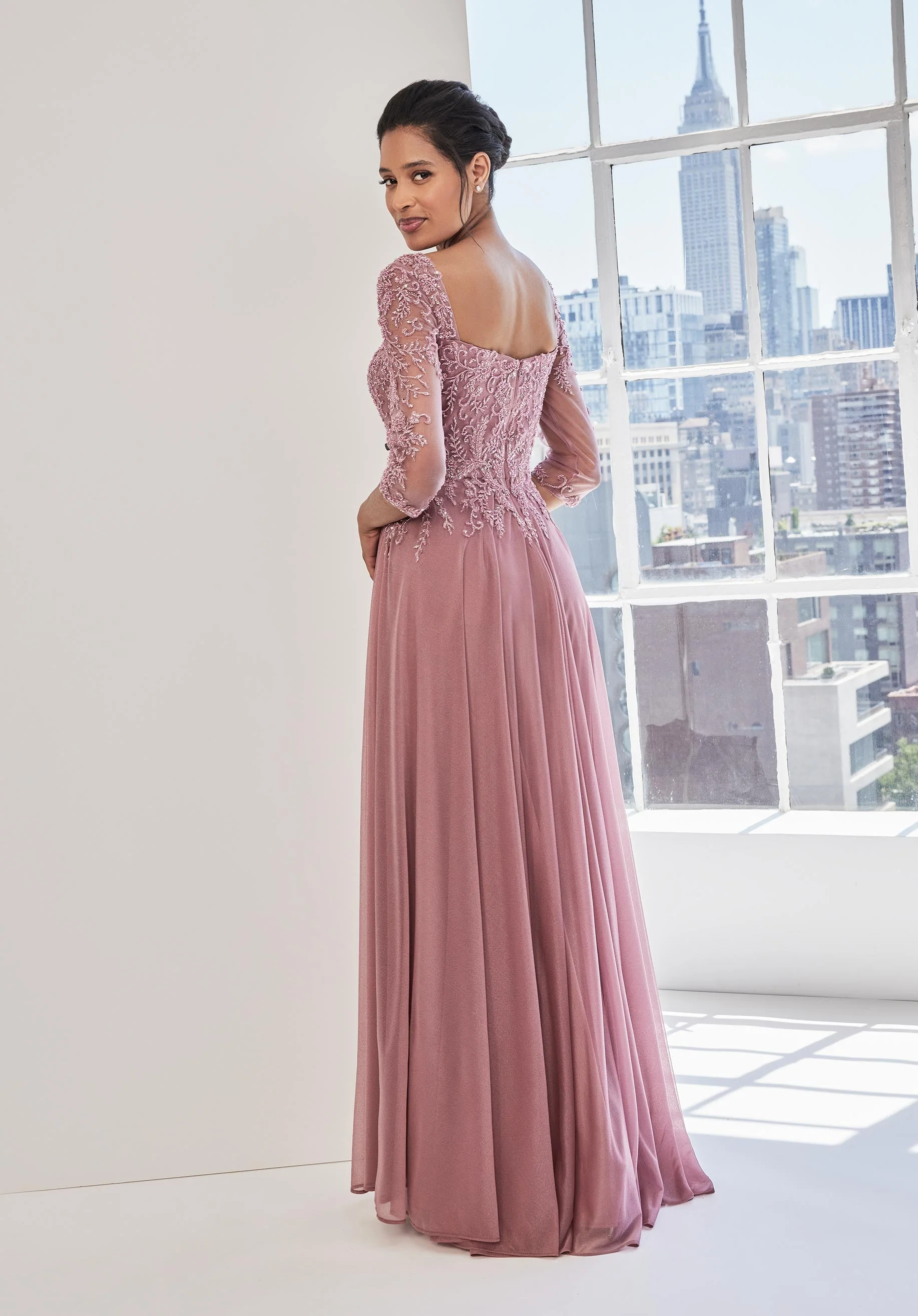 Beaded Embroidered Metallic Mesh A-line Evening Gown - Image 3