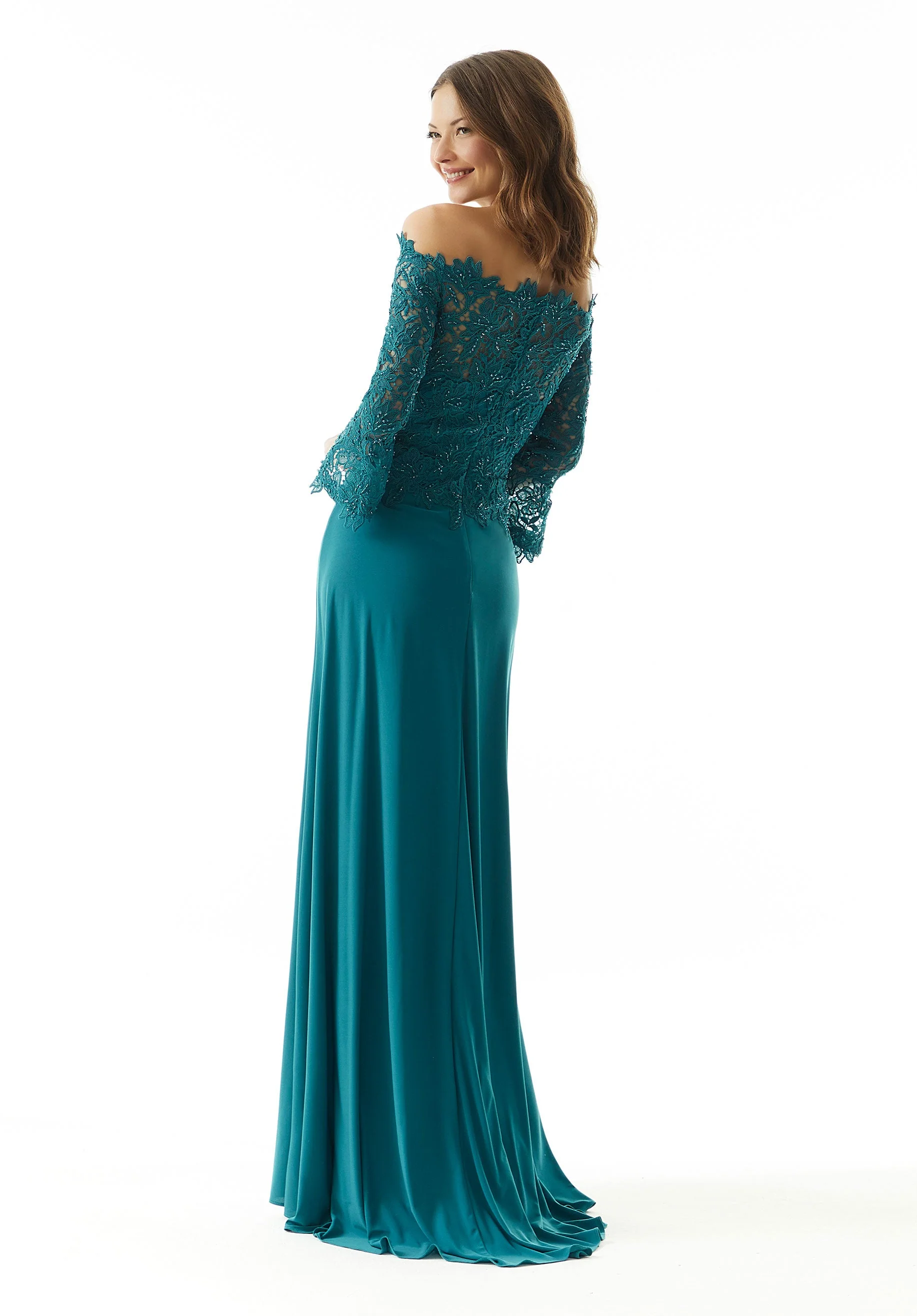 Beaded Venice Lace and Jersey Evening Gown - Image 5