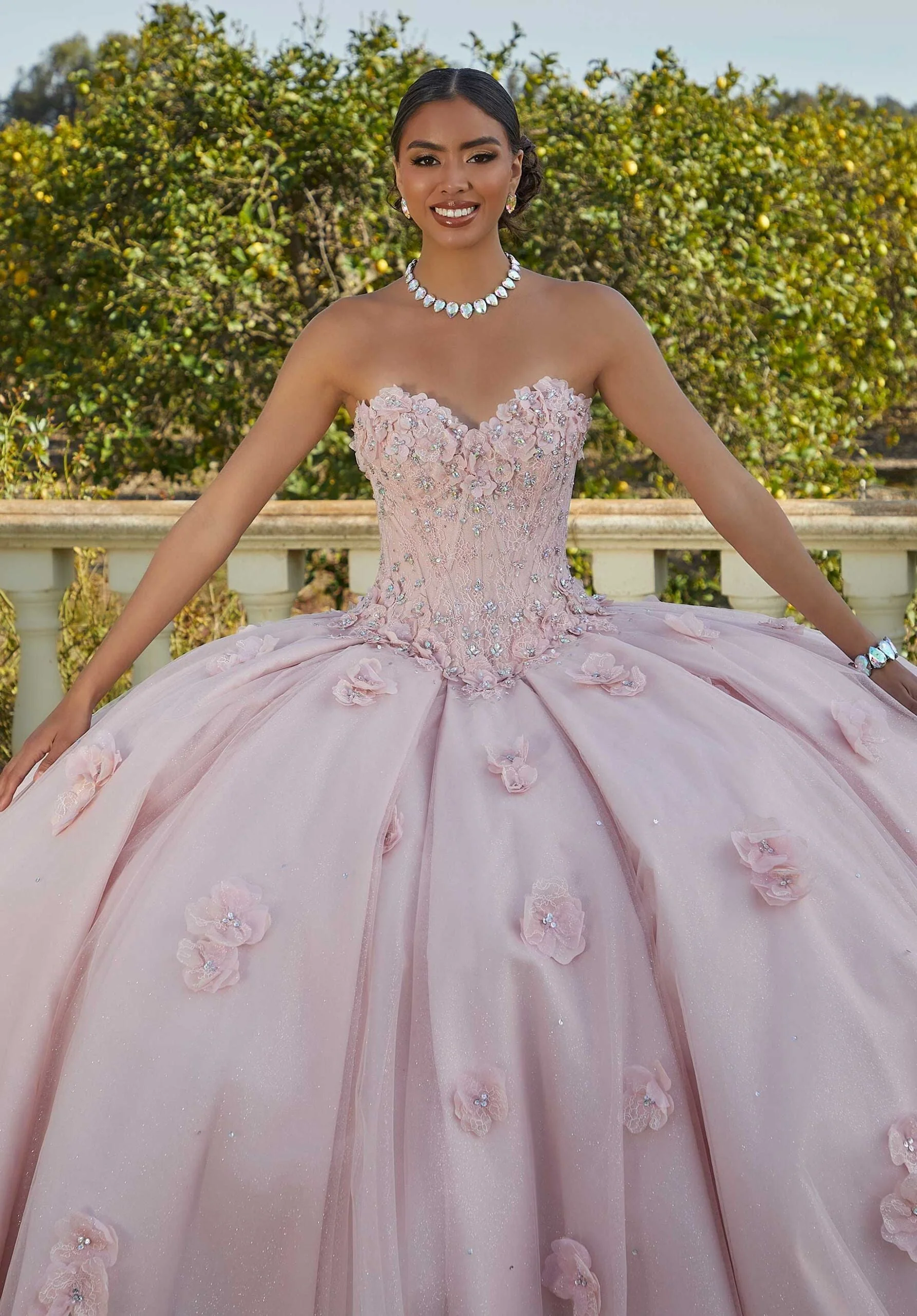 Chantilly Lace Quinceañera Dress with Floral Appliqués - Image 8