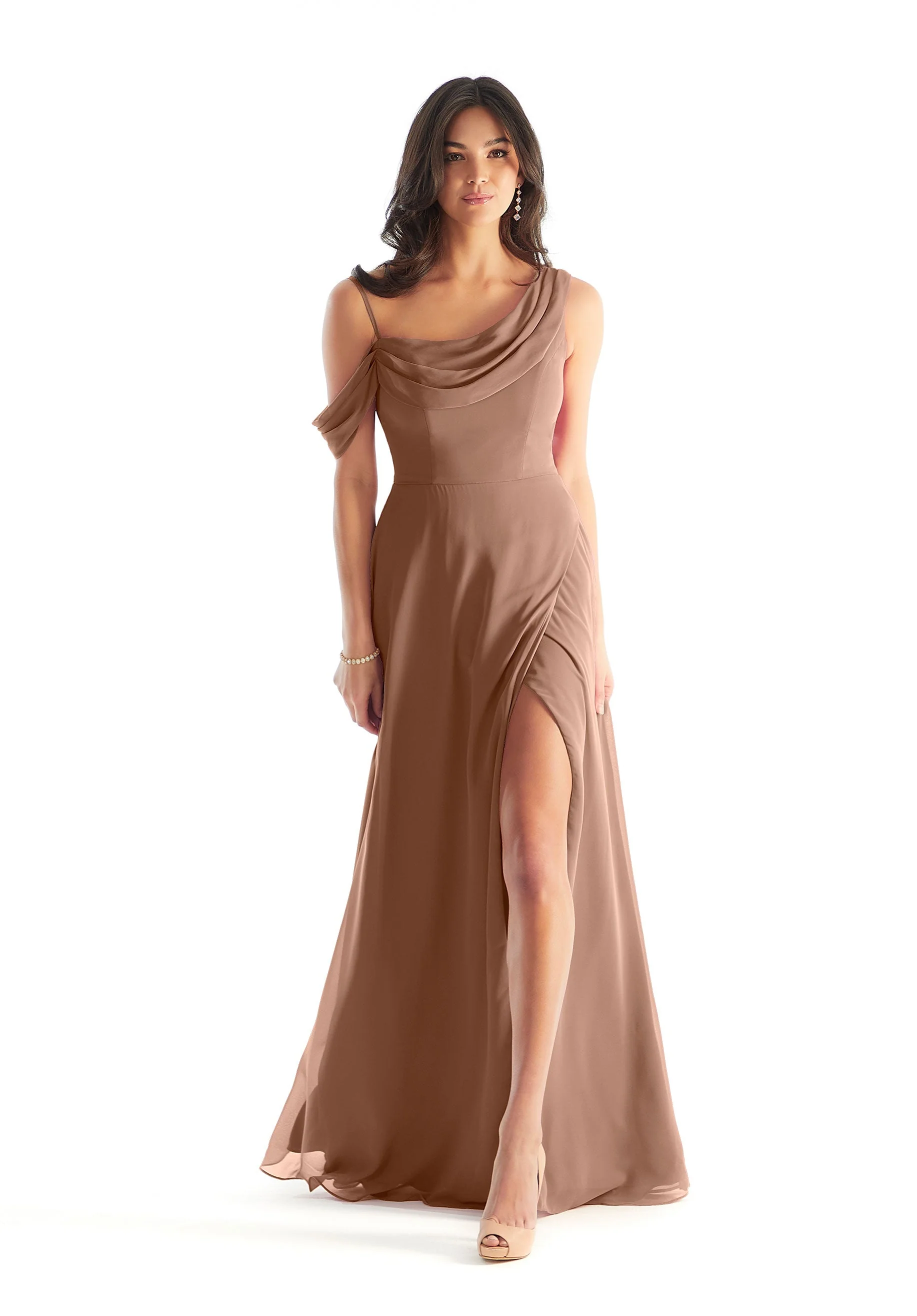 Chiffon Bridesmaid Dress with Asymmetric Draped Neckline - Image 19