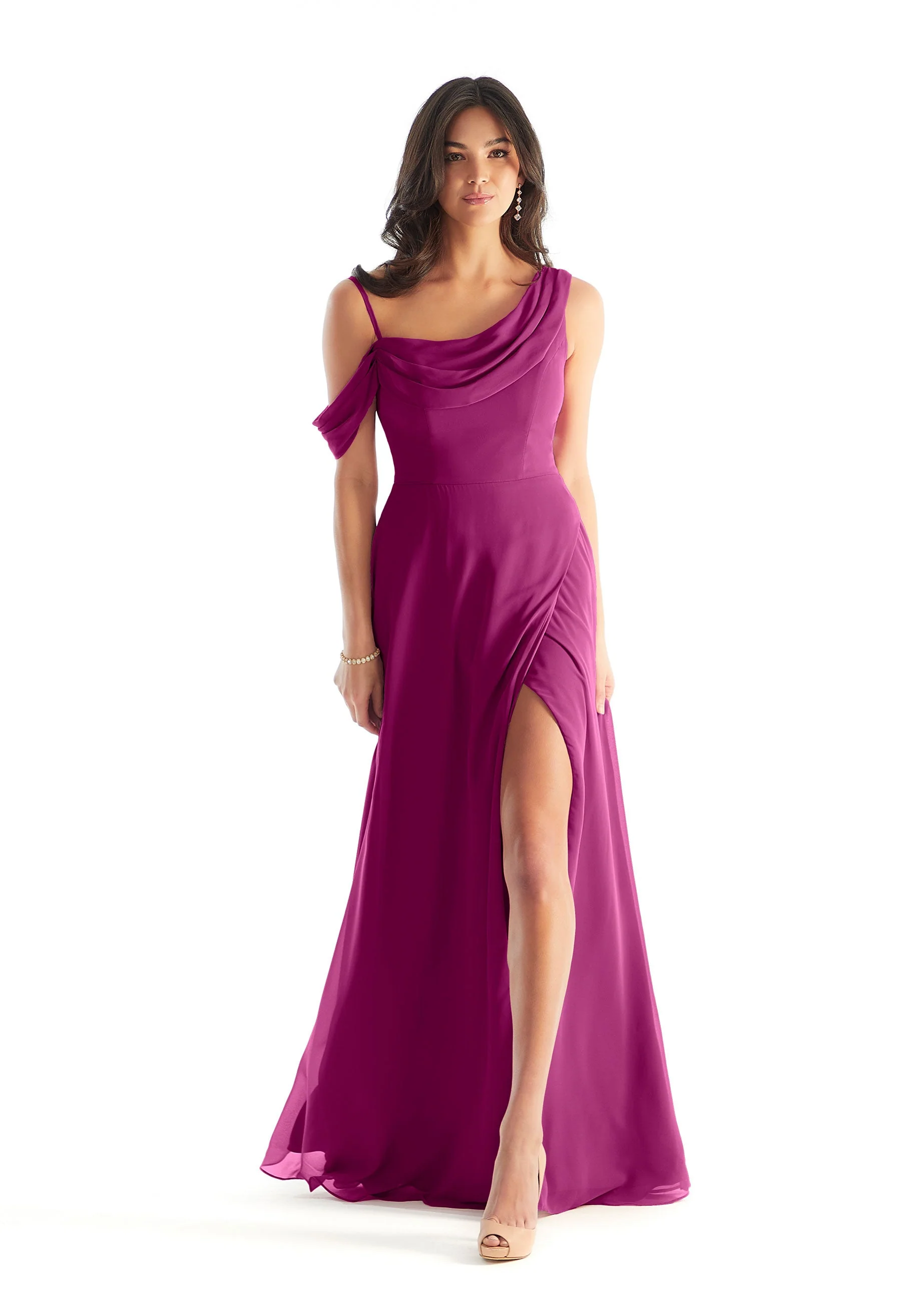 Chiffon Bridesmaid Dress with Asymmetric Draped Neckline - Image 41