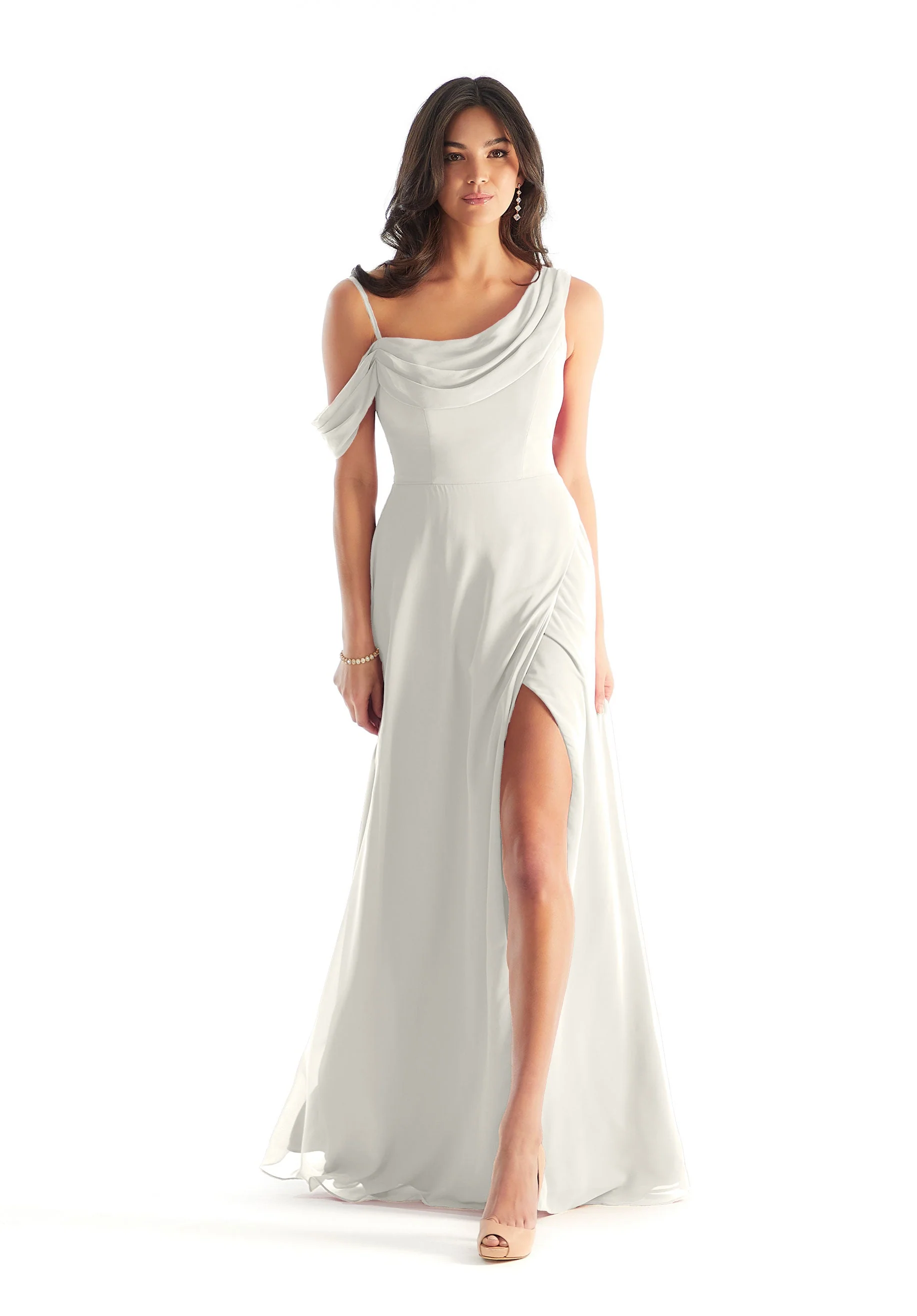 Chiffon Bridesmaid Dress with Asymmetric Draped Neckline - Image 5