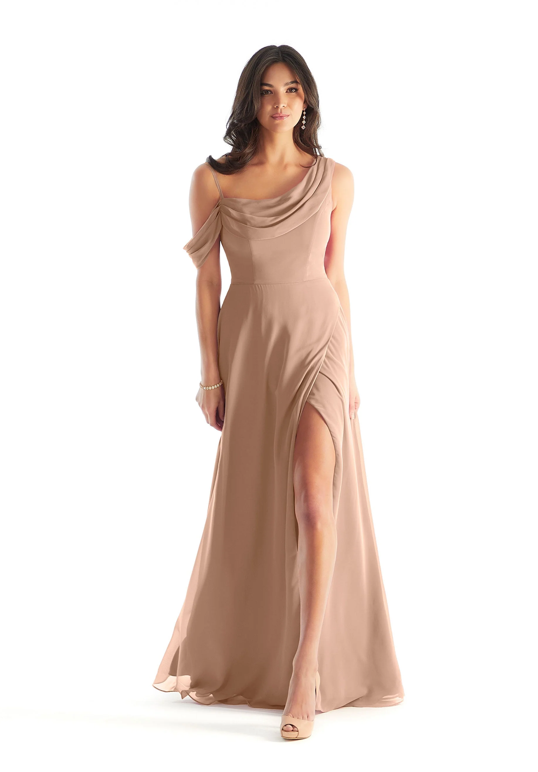 Chiffon Bridesmaid Dress with Asymmetric Draped Neckline - Image 9