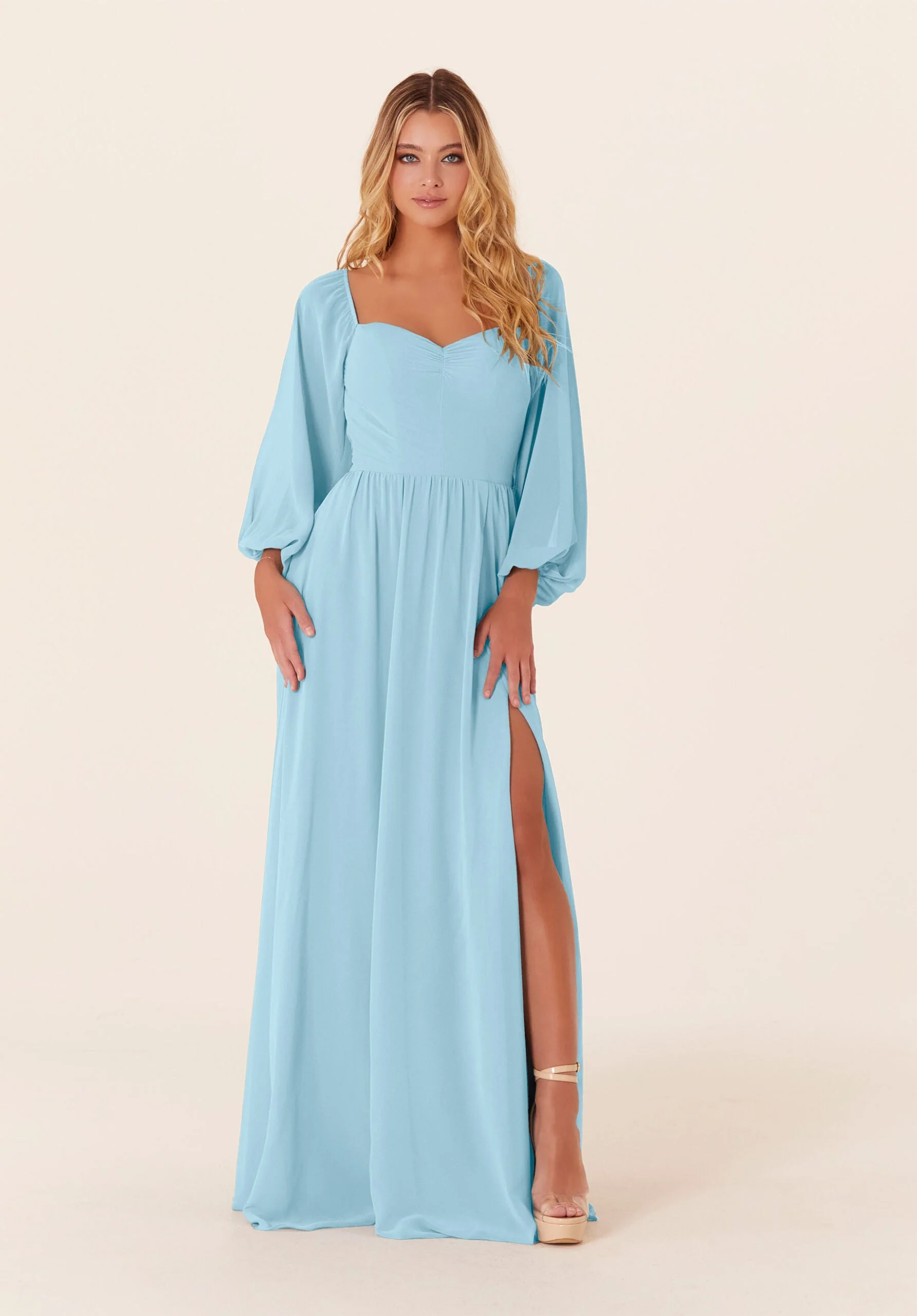Chiffon Bridesmaid Dress with Bishop Sleeves - Image 14