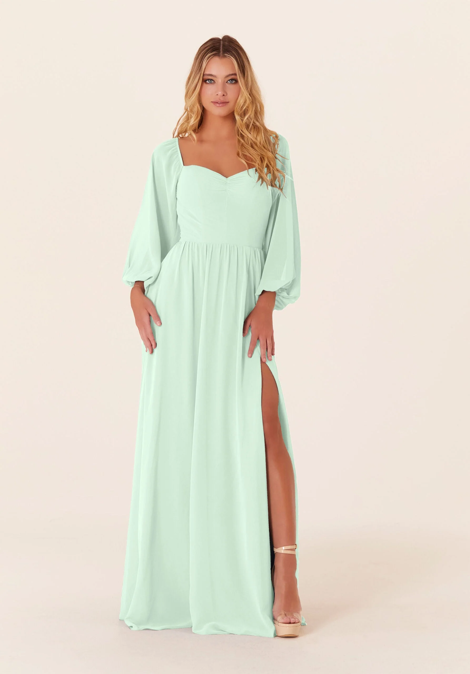 Chiffon Bridesmaid Dress with Bishop Sleeves - Image 15