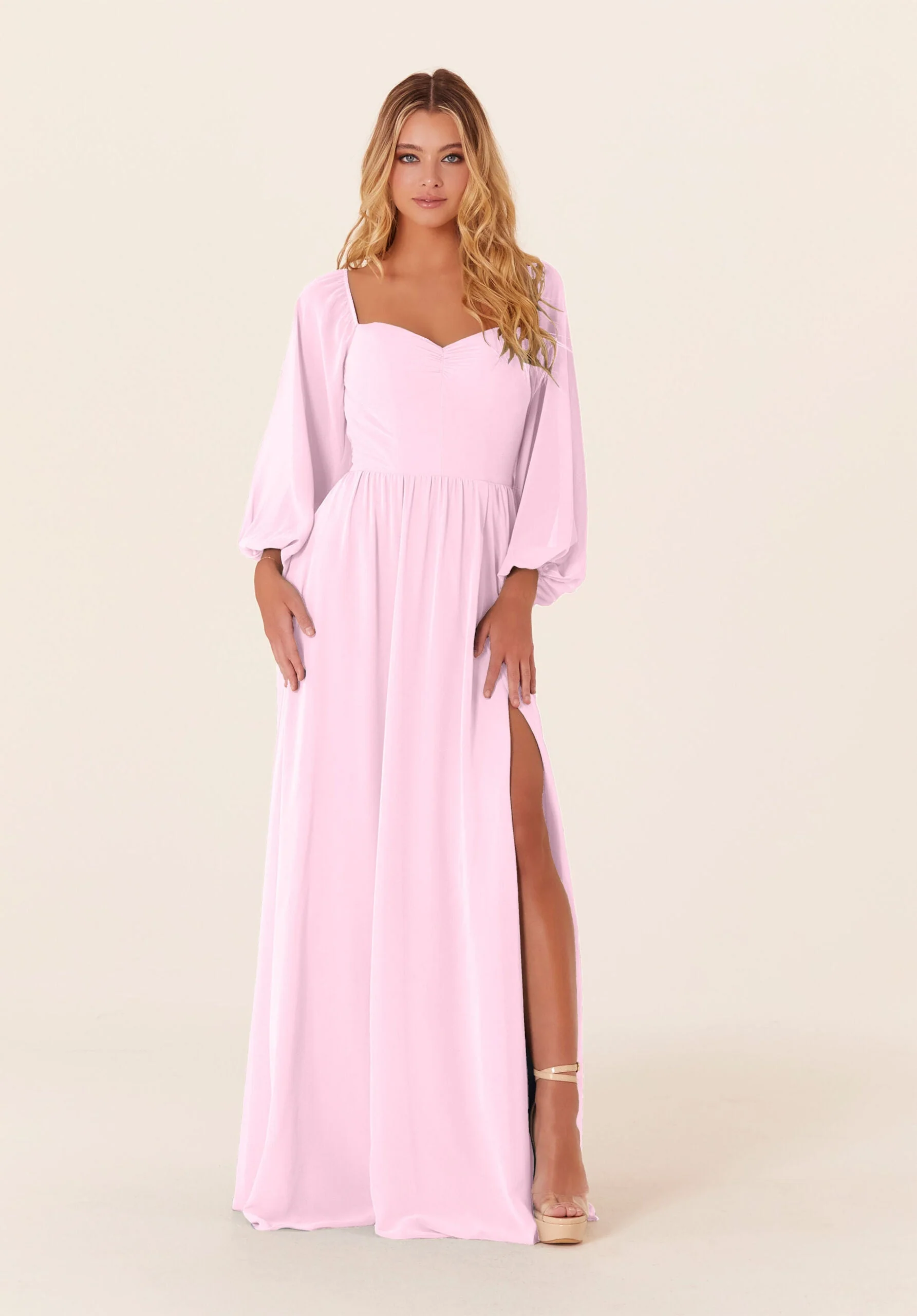 Chiffon Bridesmaid Dress with Bishop Sleeves - Image 25
