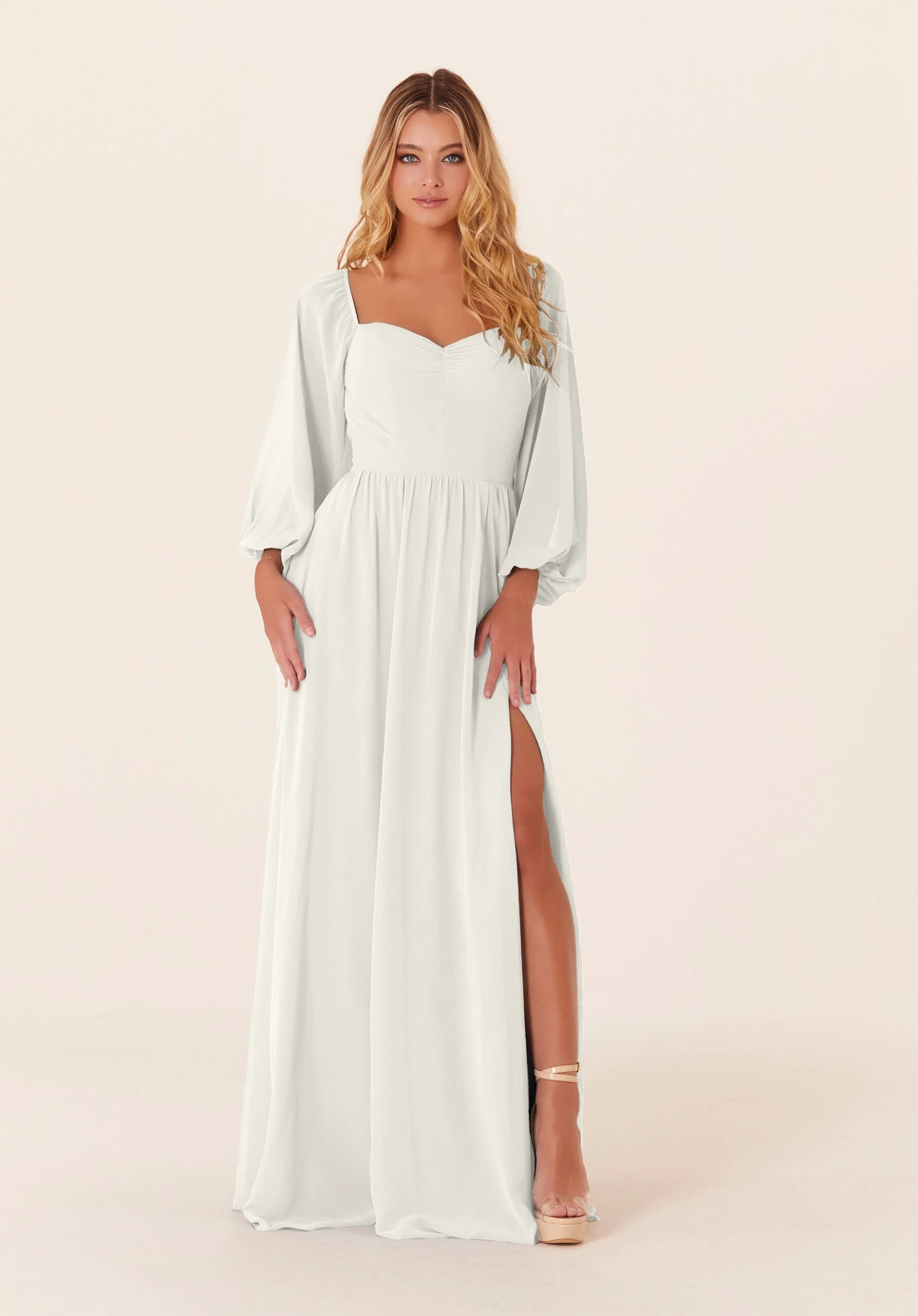 Chiffon Bridesmaid Dress with Bishop Sleeves - Image 6