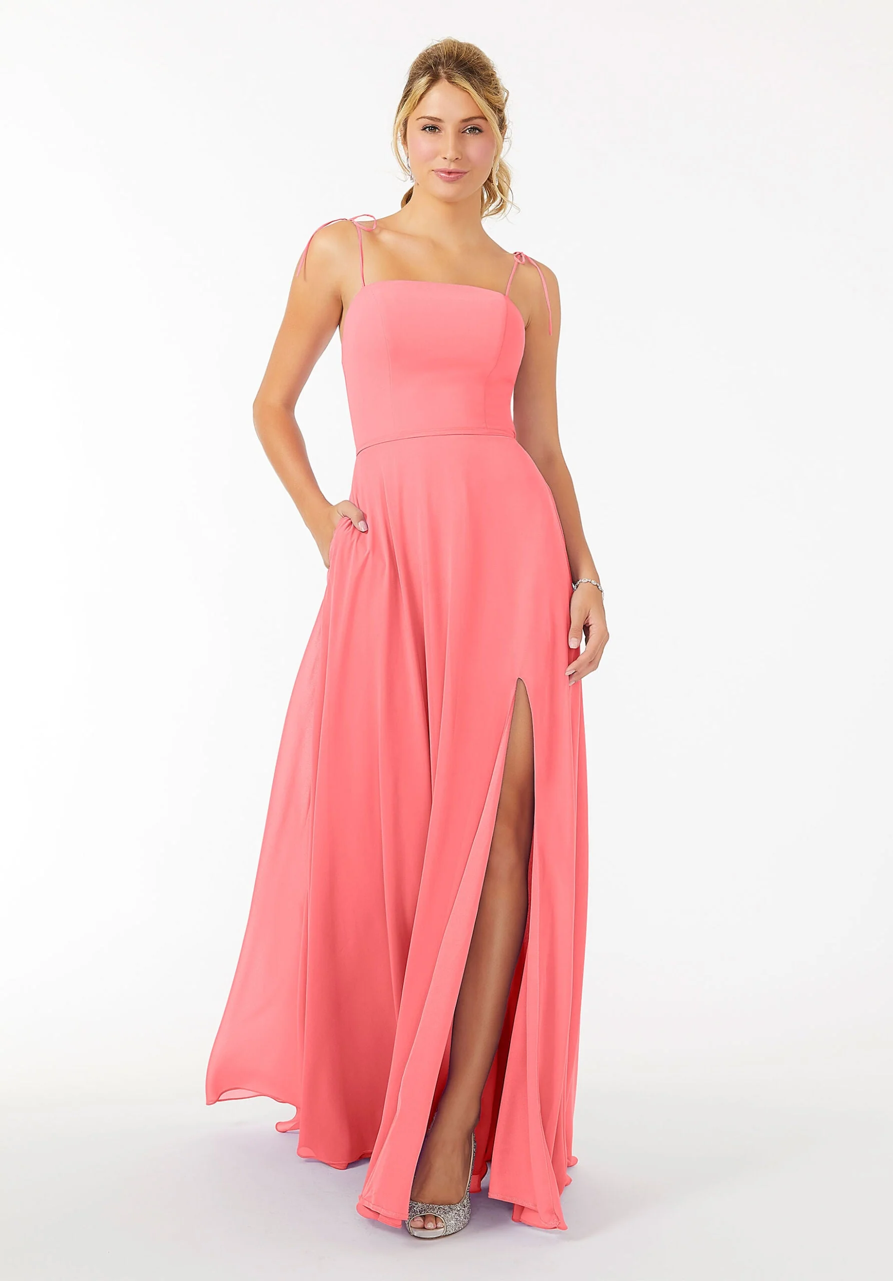 Chiffon Bridesmaid Dress with Front Slit and Keyhole Back - Image 14
