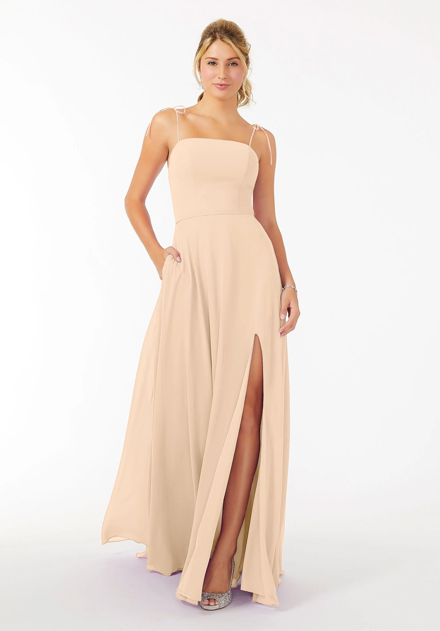 Chiffon Bridesmaid Dress with Front Slit and Keyhole Back - Image 15