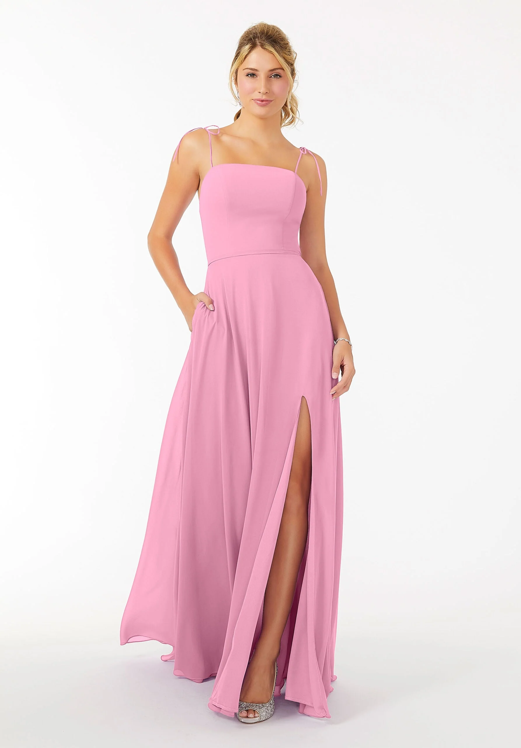 Chiffon Bridesmaid Dress with Front Slit and Keyhole Back - Image 36