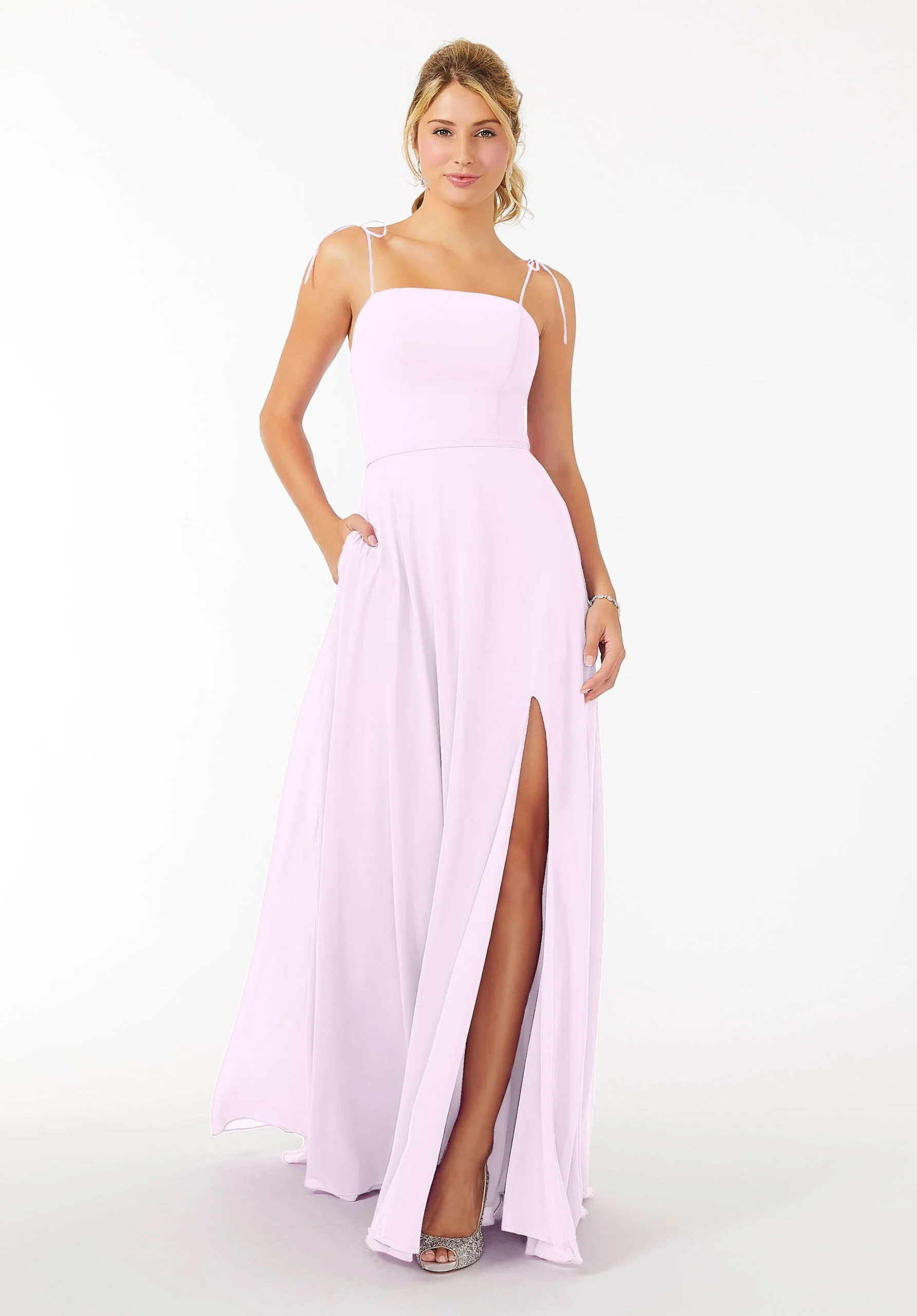 Chiffon Bridesmaid Dress with Front Slit and Keyhole Back - Image 49