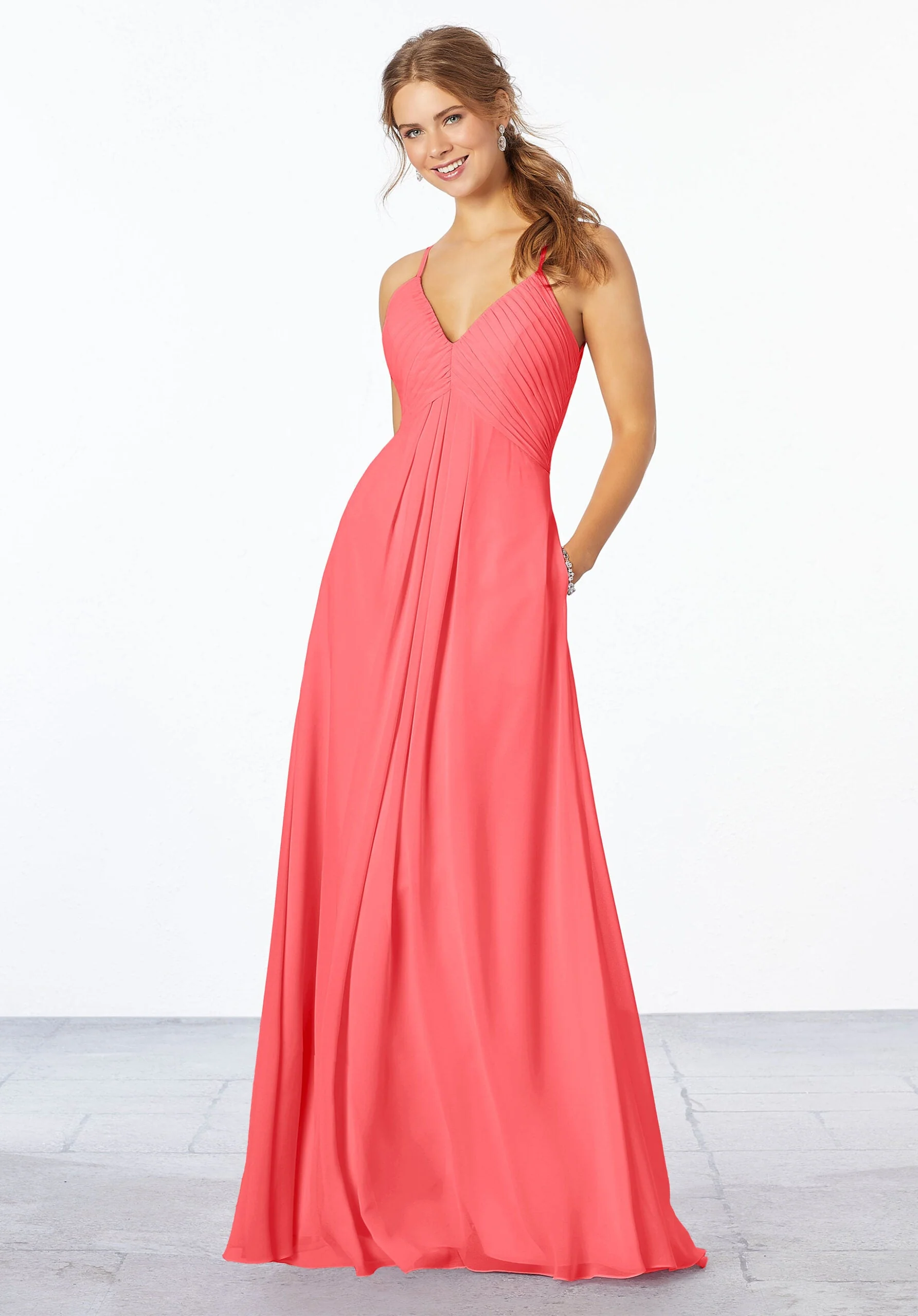 Chiffon Bridesmaid Dress with Keyhole Back - Image 47