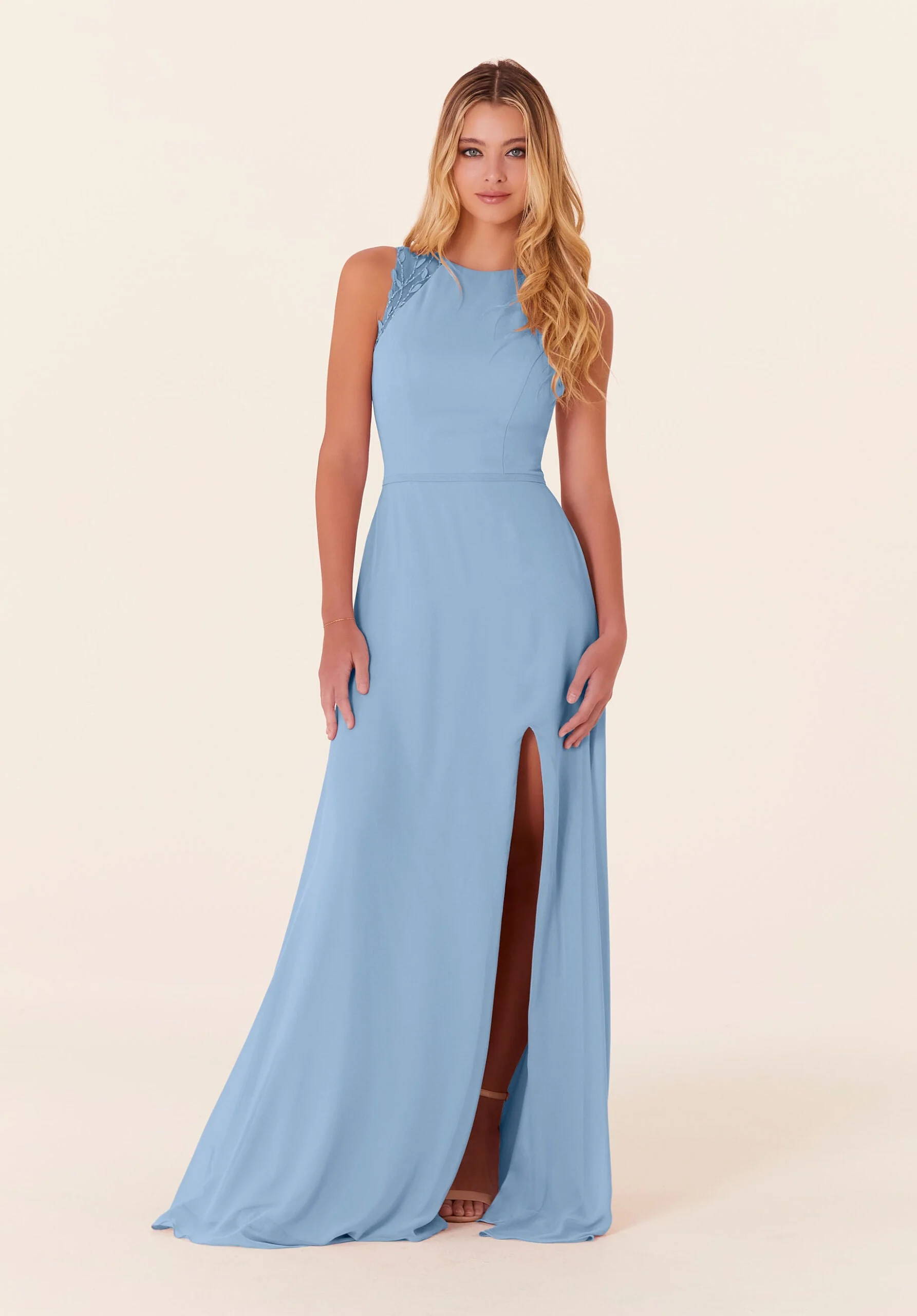 Chiffon Bridesmaid Dress with Leafy Appliqués - Image 31