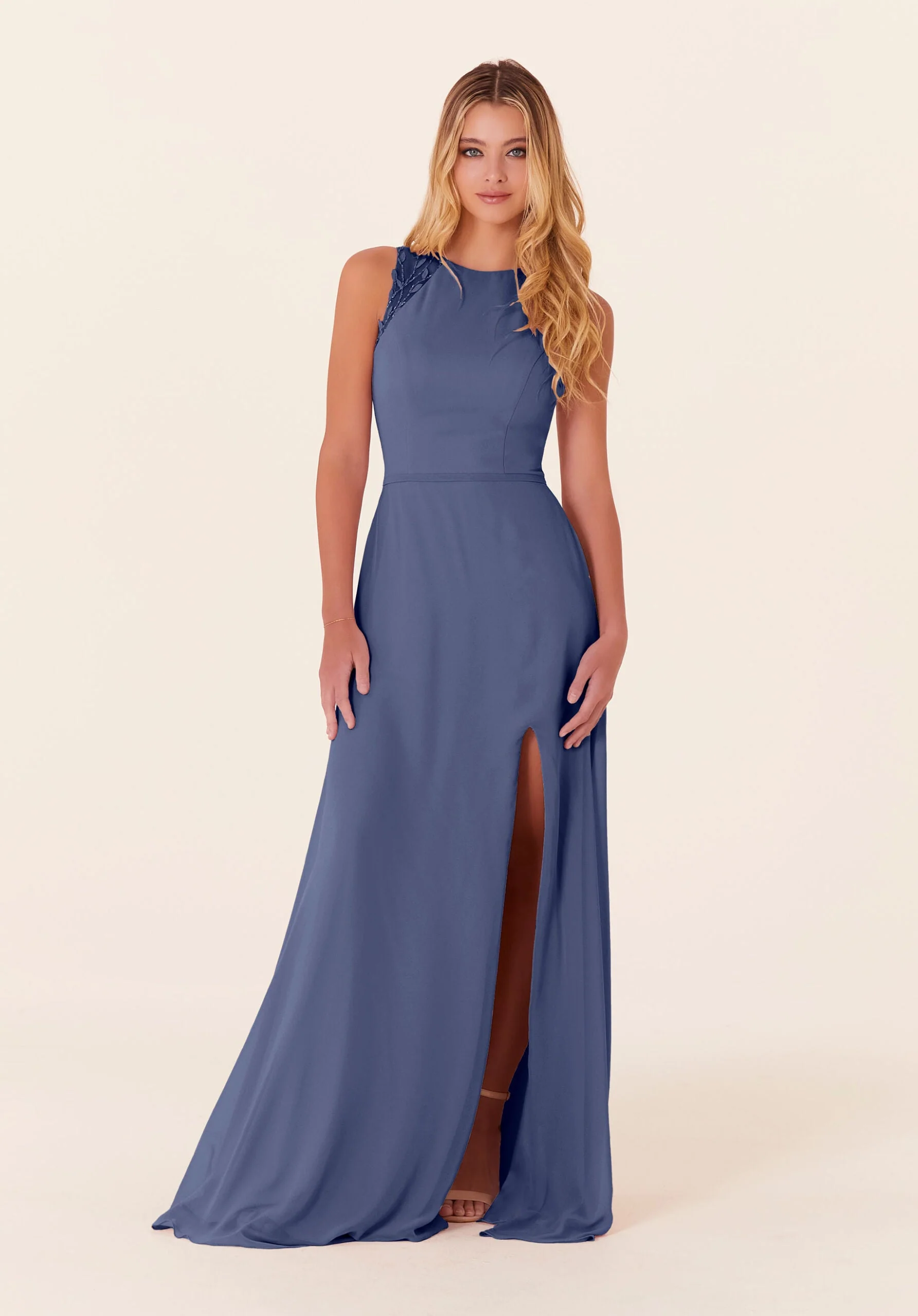 Chiffon Bridesmaid Dress with Leafy Appliqués - Image 43