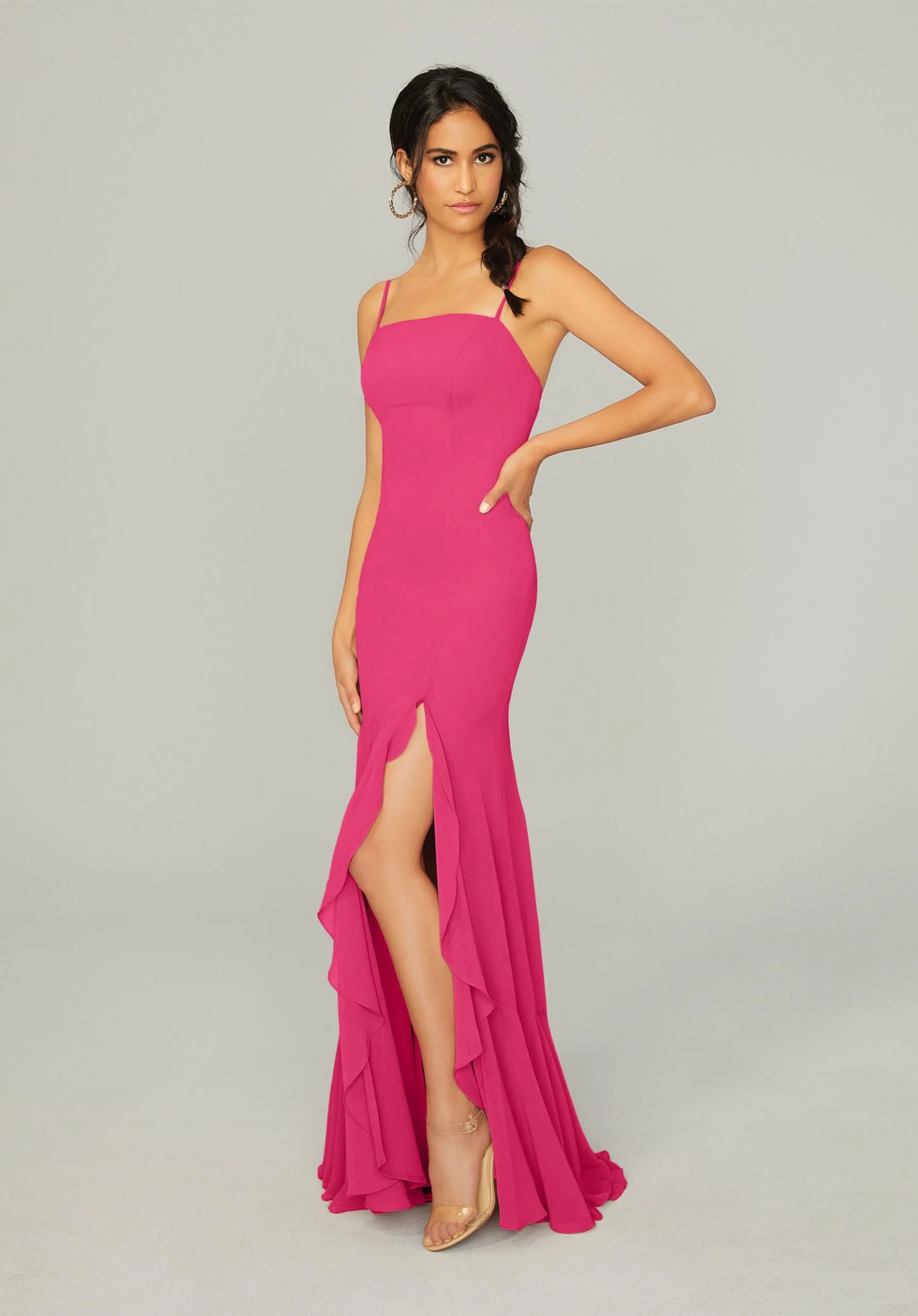 Chiffon Bridesmaid Dress with Ruffled Skirt Slit - Image 13