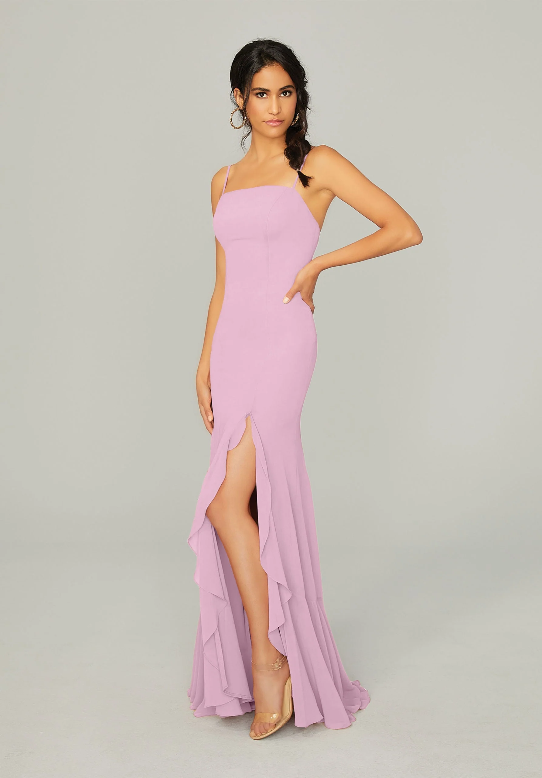 Chiffon Bridesmaid Dress with Ruffled Skirt Slit - Image 41
