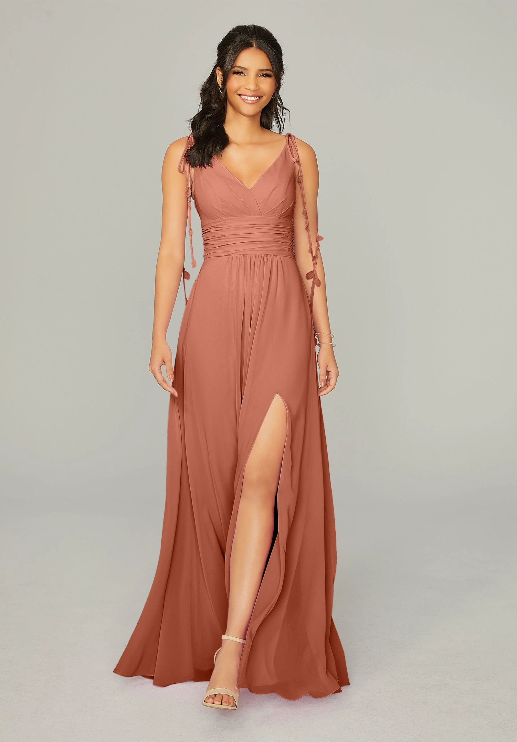 Chiffon Bridesmaid Dress with Tassel Straps - Image 49