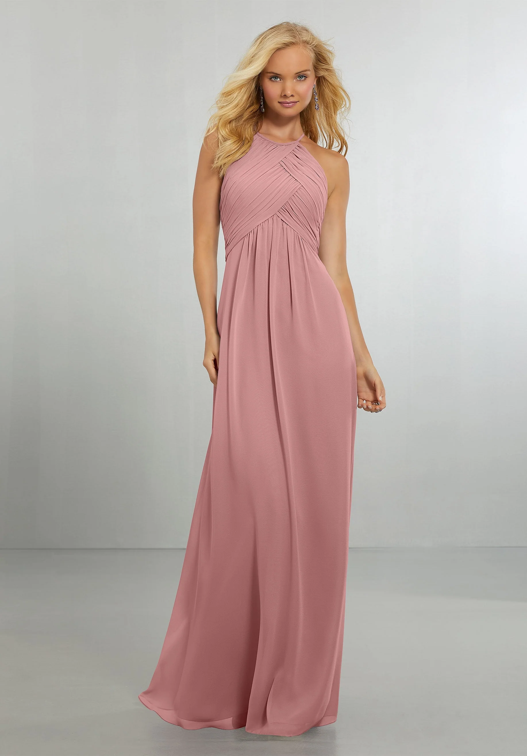 Chiffon Bridesmaids Dress with Draped Bodice and Keyhole Back - Image 10