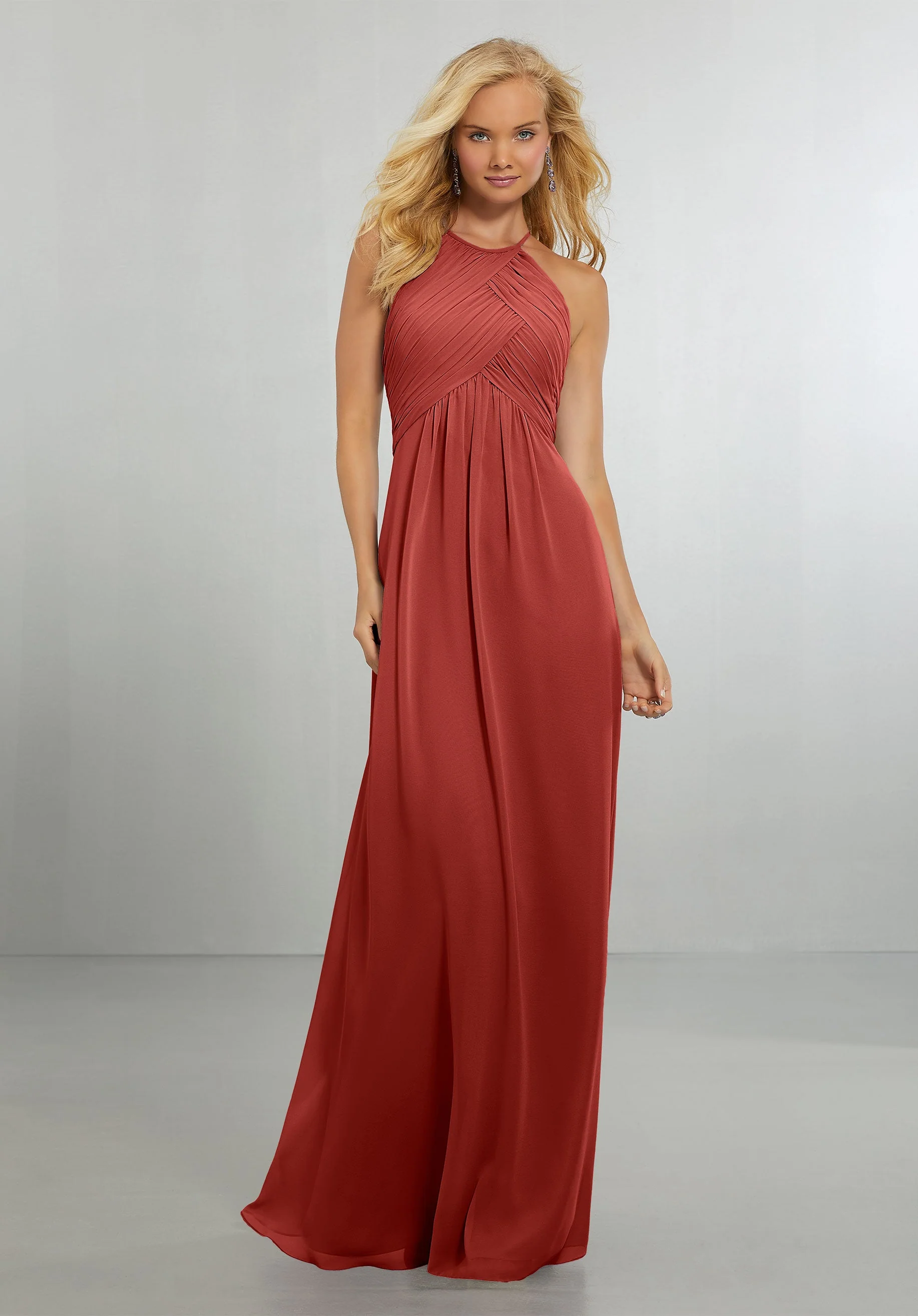 Chiffon Bridesmaids Dress with Draped Bodice and Keyhole Back - Image 3