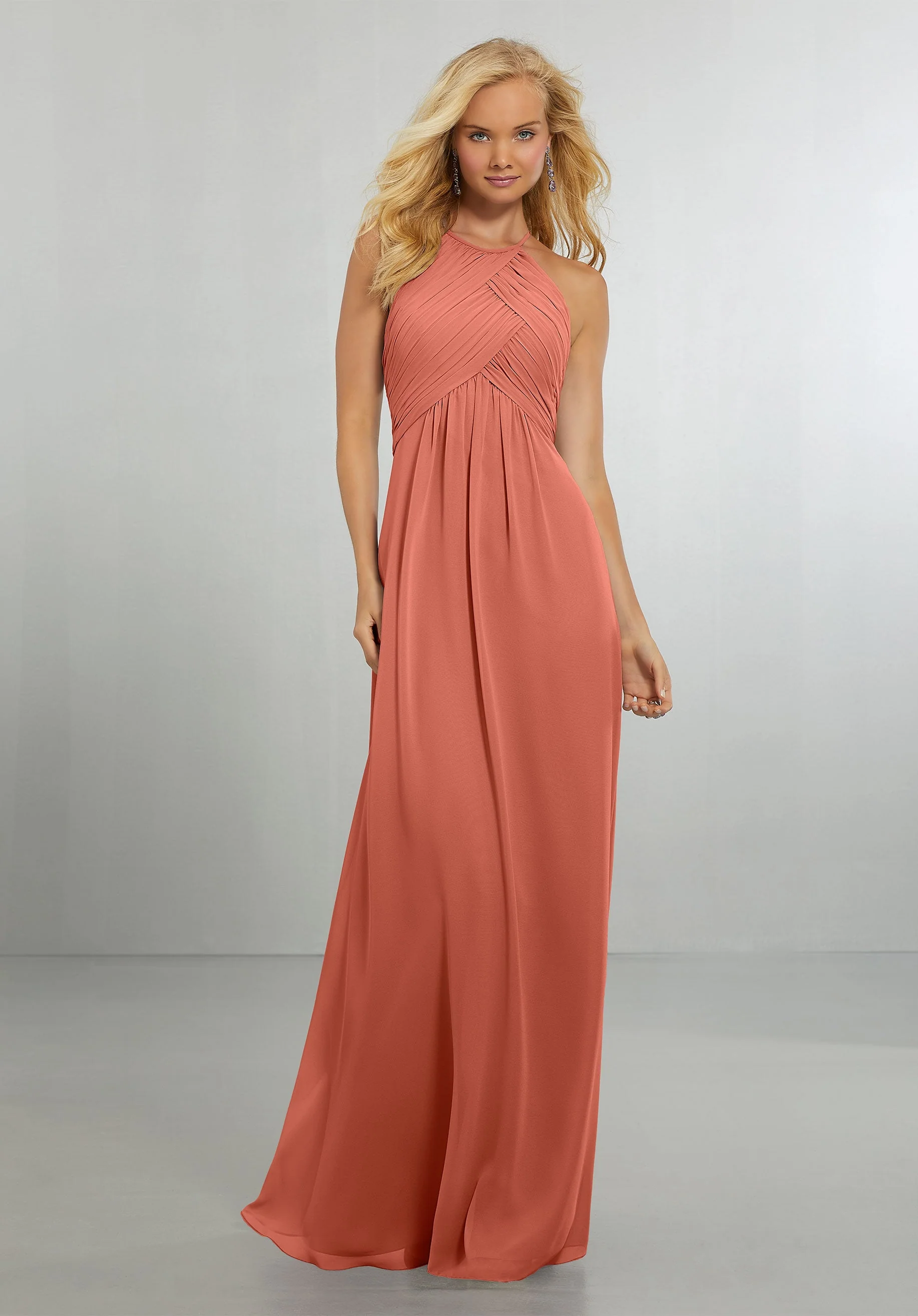 Chiffon Bridesmaids Dress with Draped Bodice and Keyhole Back - Image 4
