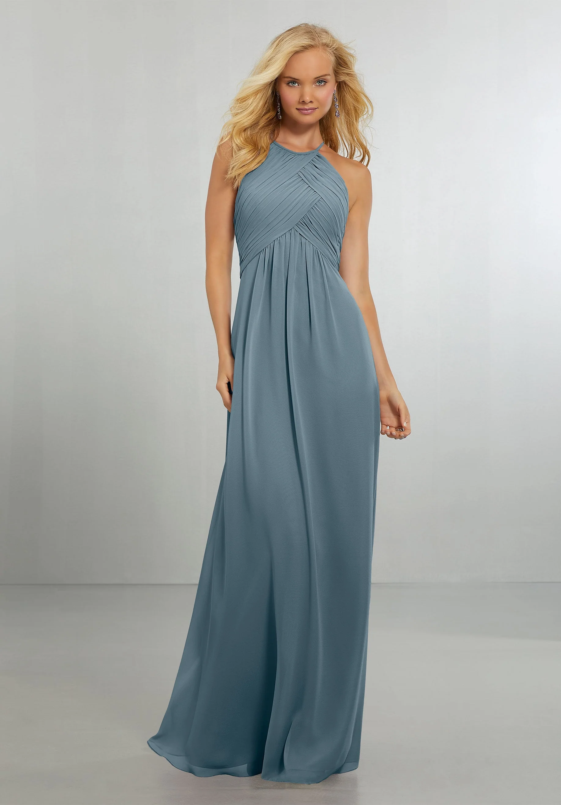 Chiffon Bridesmaids Dress with Draped Bodice and Keyhole Back - Image 5