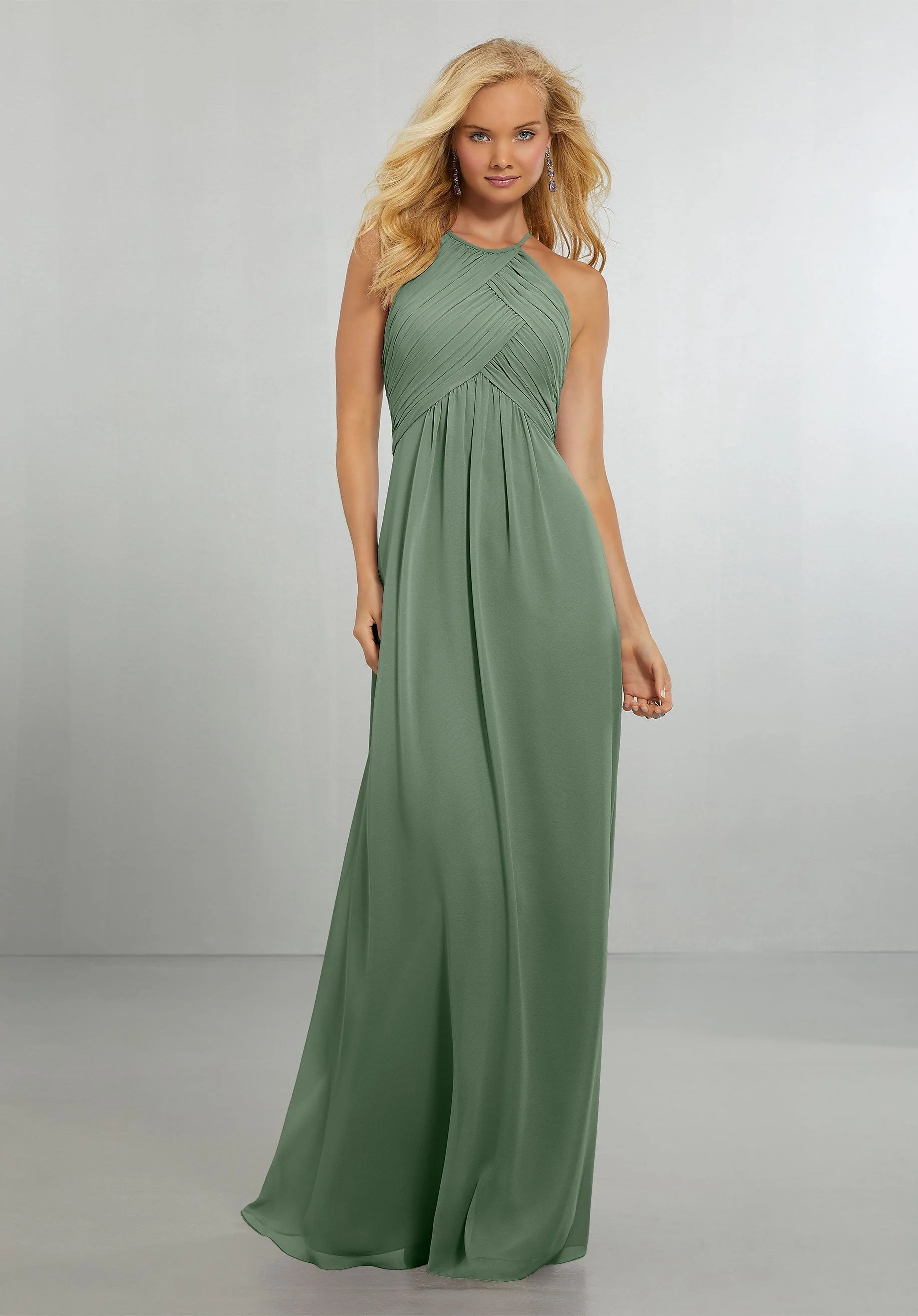 Chiffon Bridesmaids Dress with Draped Bodice and Keyhole Back - Image 7