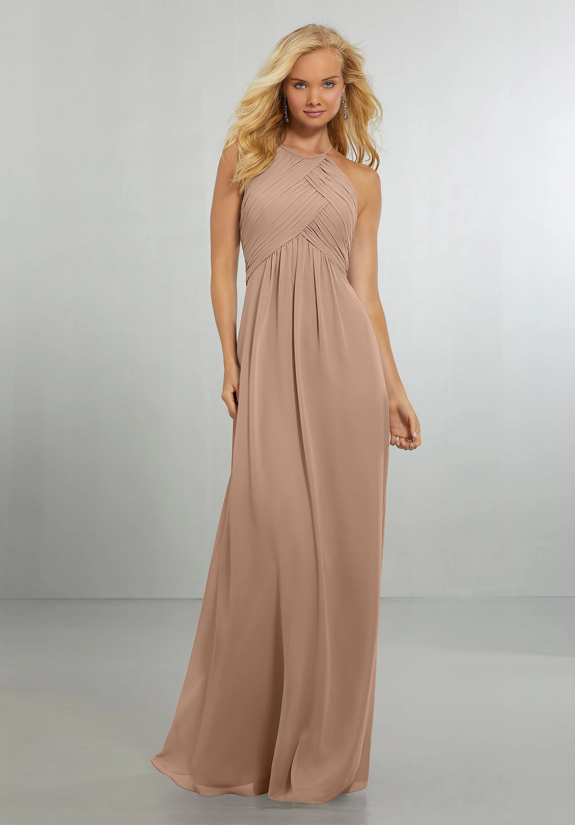Chiffon Bridesmaids Dress with Draped Bodice and Keyhole Back - Image 8