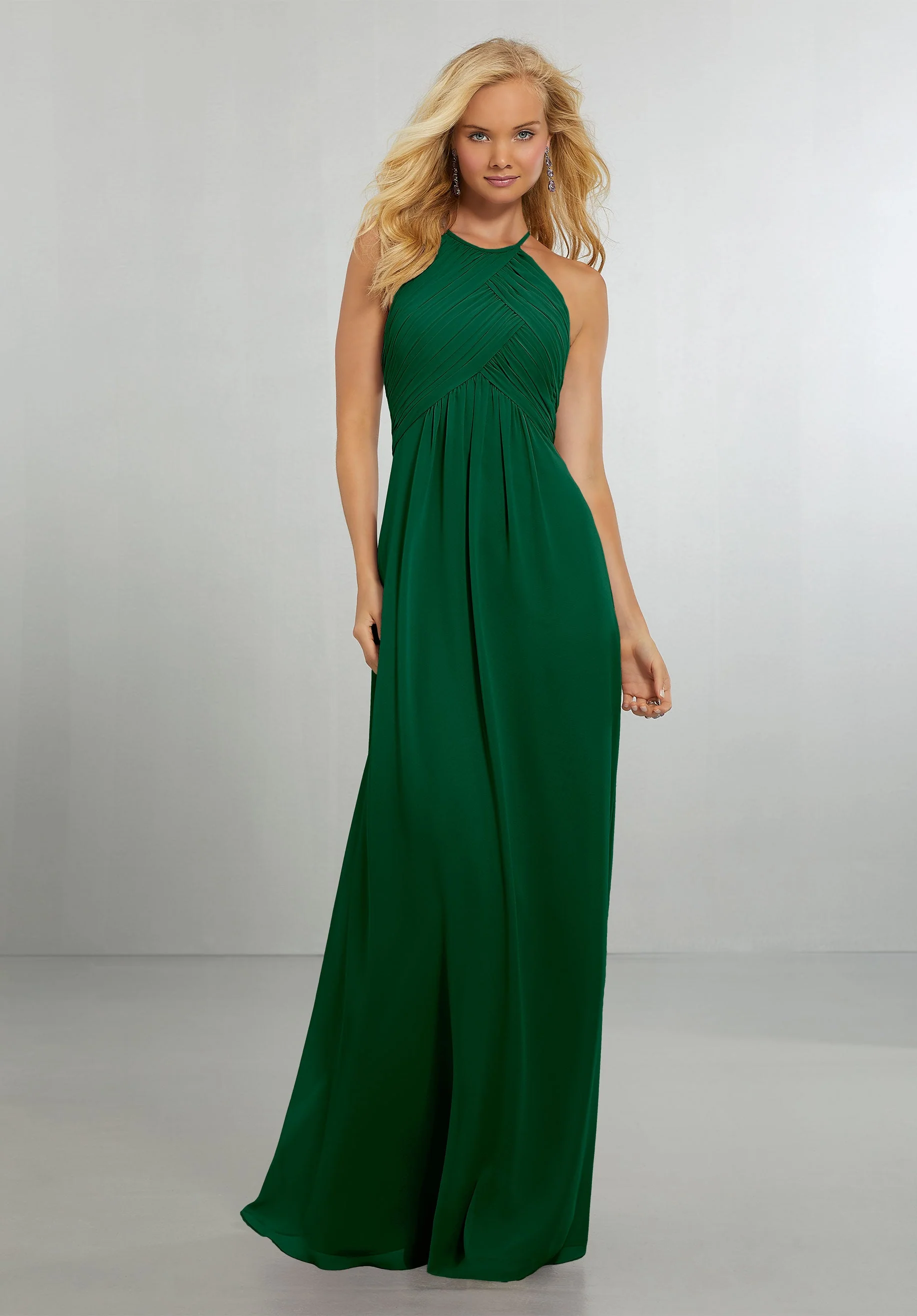 Chiffon Bridesmaids Dress with Draped Bodice and Keyhole Back - Image 9