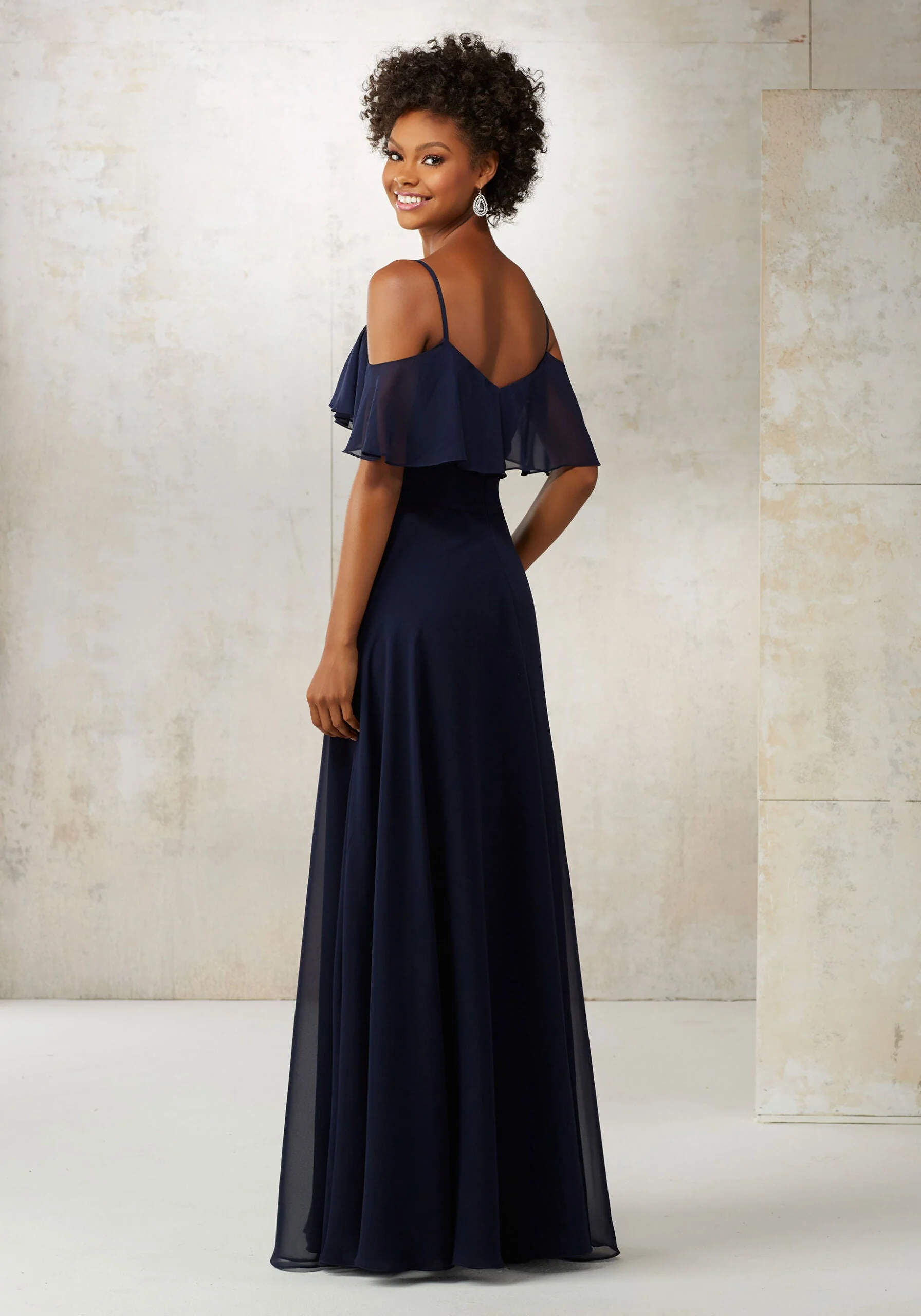 Chiffon Bridesmaids Dress with Off-the-Shoulder Ruffle Detail - Image 5