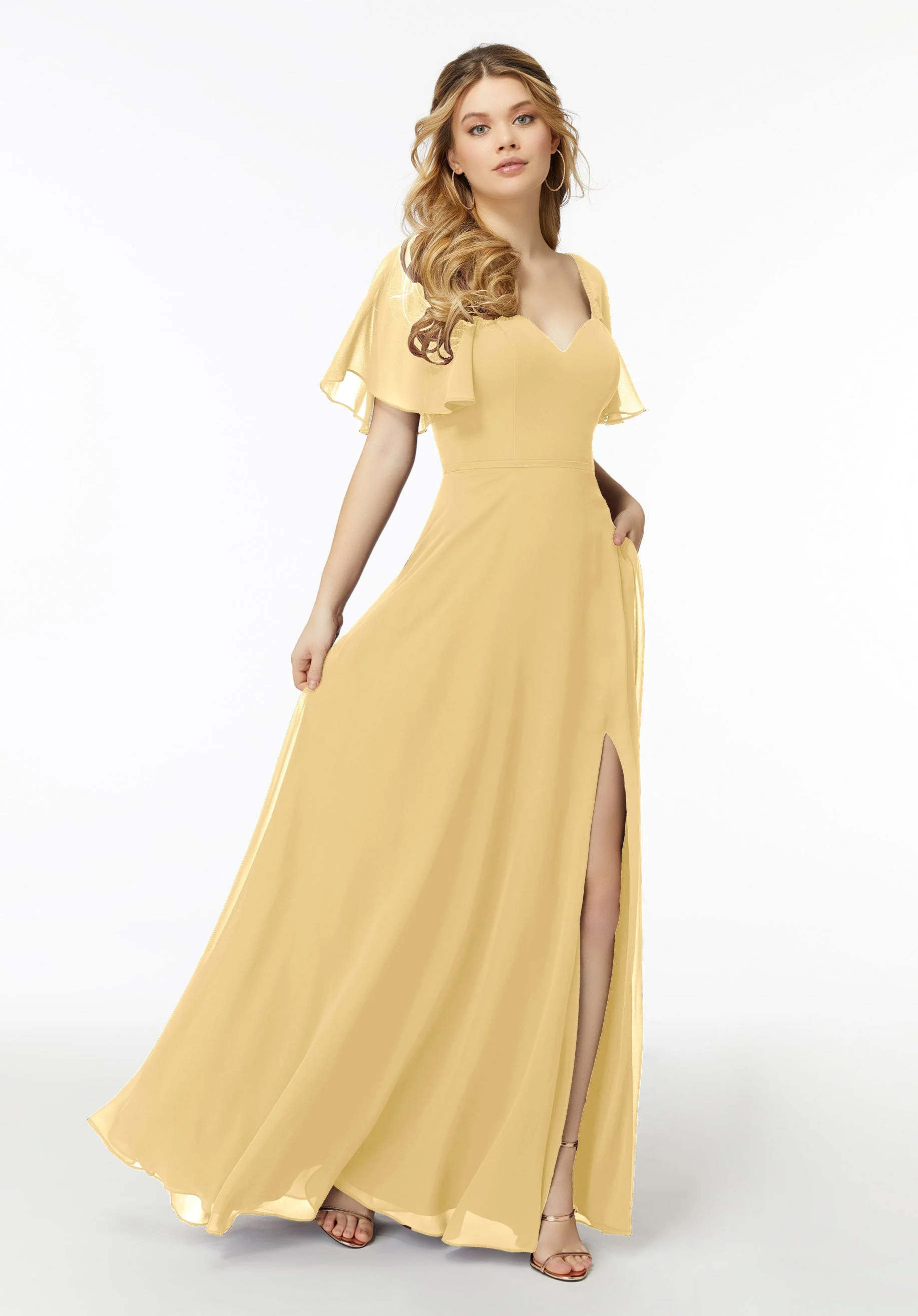 Chiffon Flutter Sleeve, Sweetheart Bridesmaid Dress - Image 16