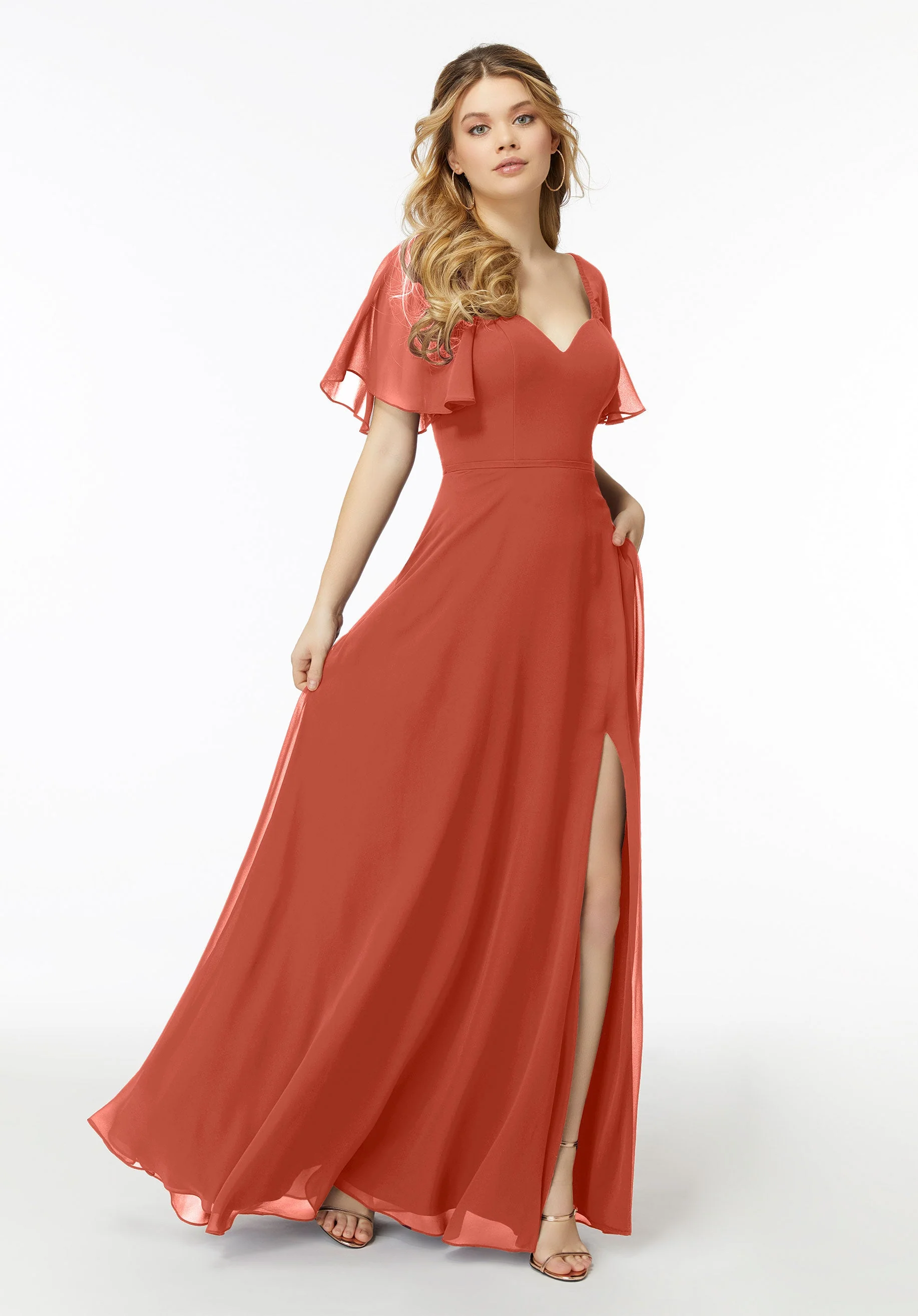 Chiffon Flutter Sleeve, Sweetheart Bridesmaid Dress - Image 20