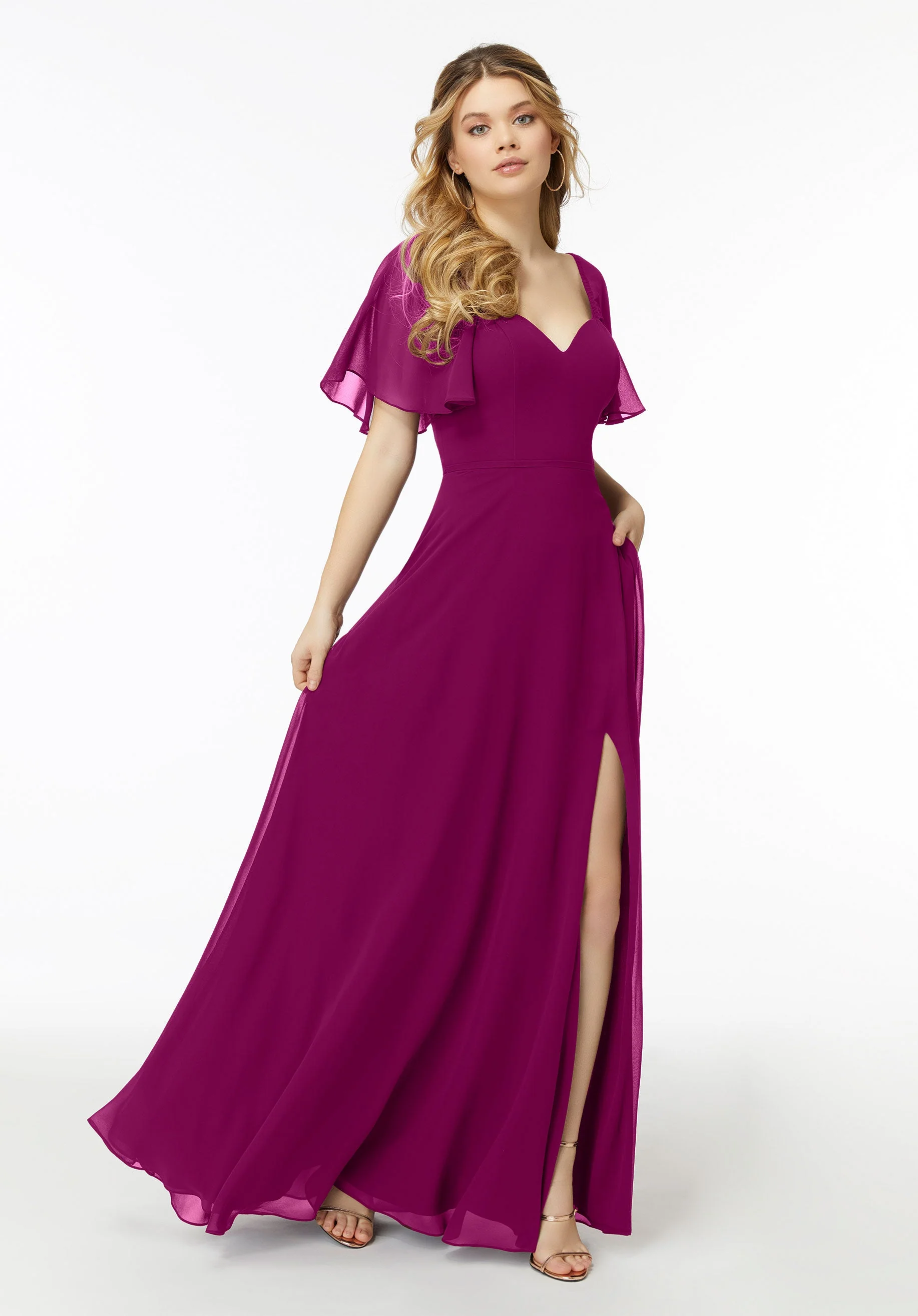 Chiffon Flutter Sleeve, Sweetheart Bridesmaid Dress - Image 36