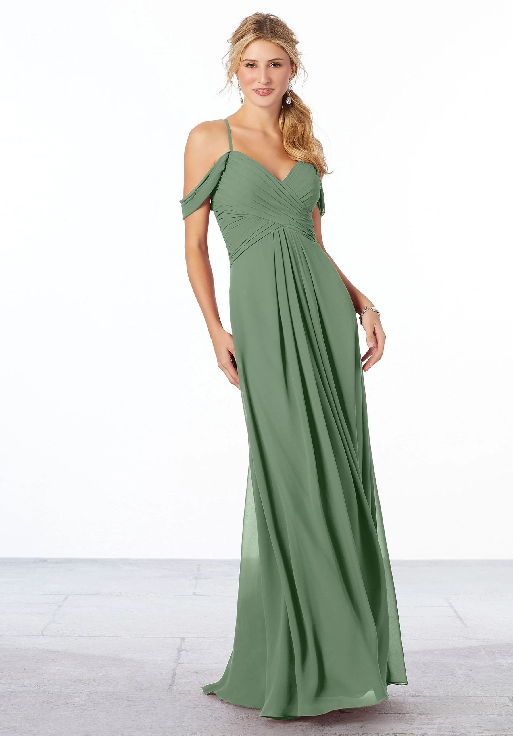Cold-Shoulder Chiffon Bridesmaid Dress - Image 19