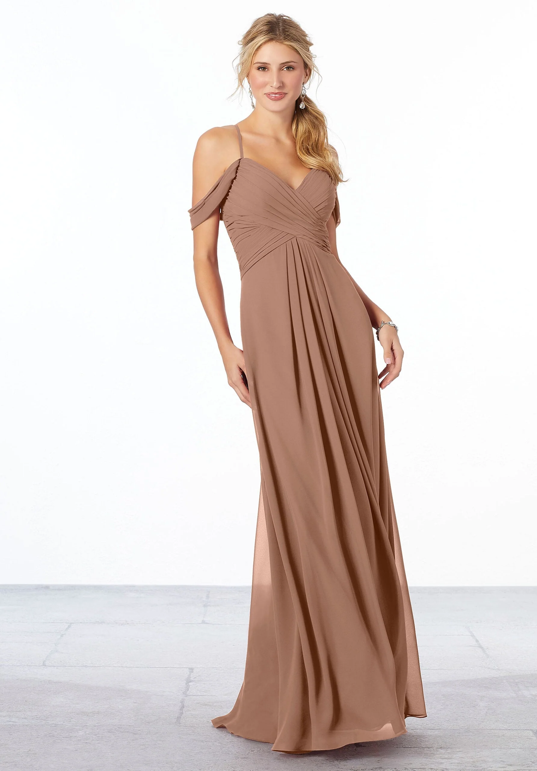 Cold-Shoulder Chiffon Bridesmaid Dress - Image 25