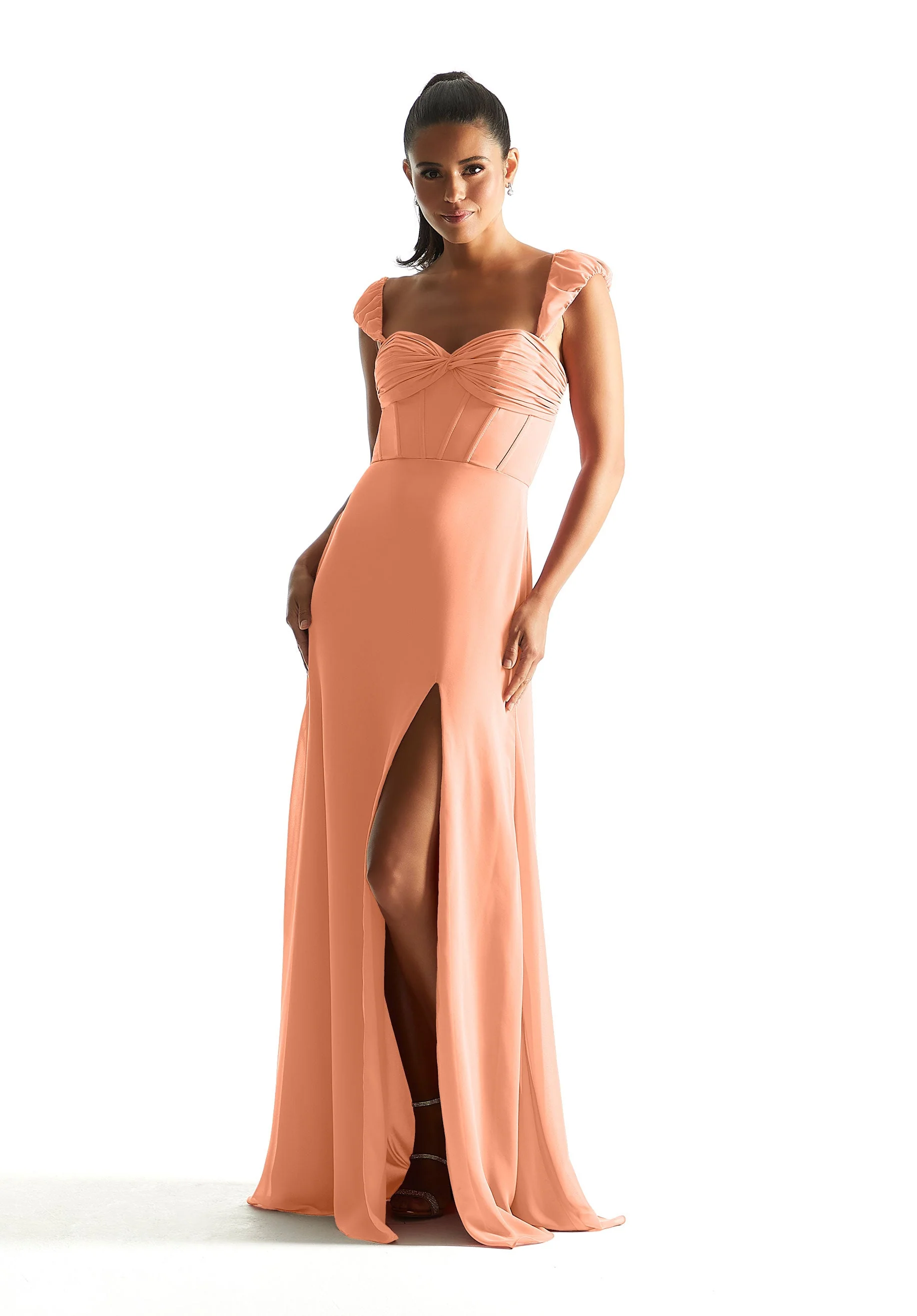 Corset Chiffon Bridesmaid Dress with Detachable Sleeves - Image 43