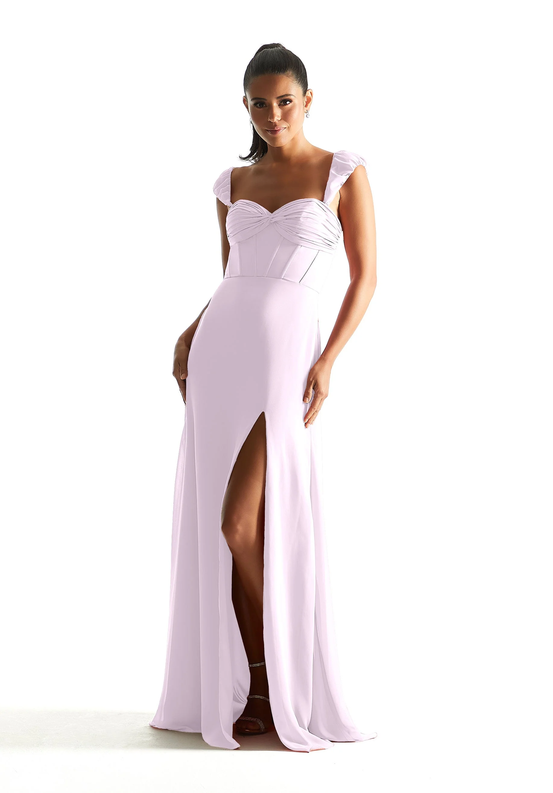 Corset Chiffon Bridesmaid Dress with Detachable Sleeves - Image 56