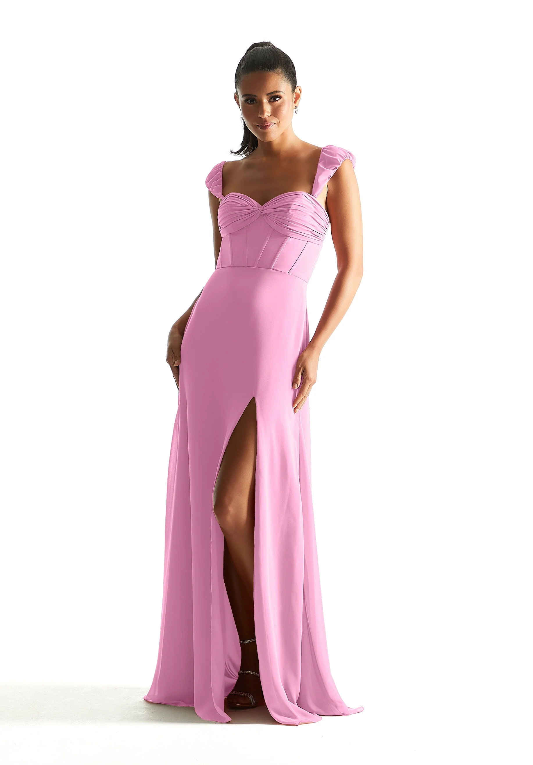 Corset Chiffon Bridesmaid Dress with Detachable Sleeves - Image 7