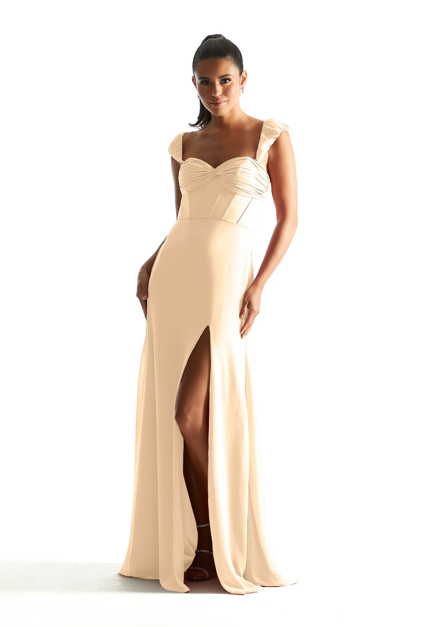 Corset Chiffon Bridesmaid Dress with Detachable Sleeves - Image 8