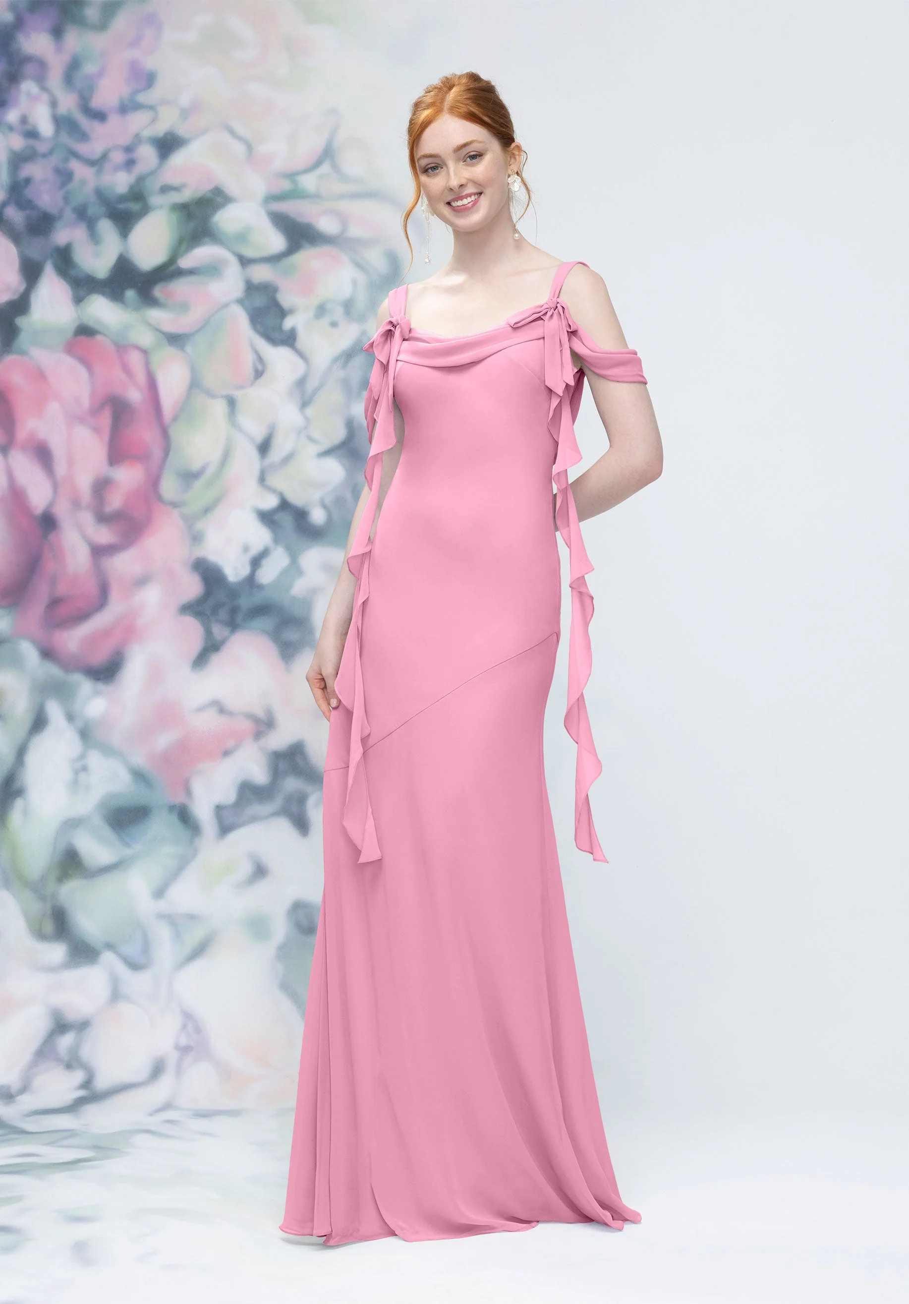 Cowl Detail Bias Cut Chiffon Bridesmaid Dress with Ruffle Drape - Image 39