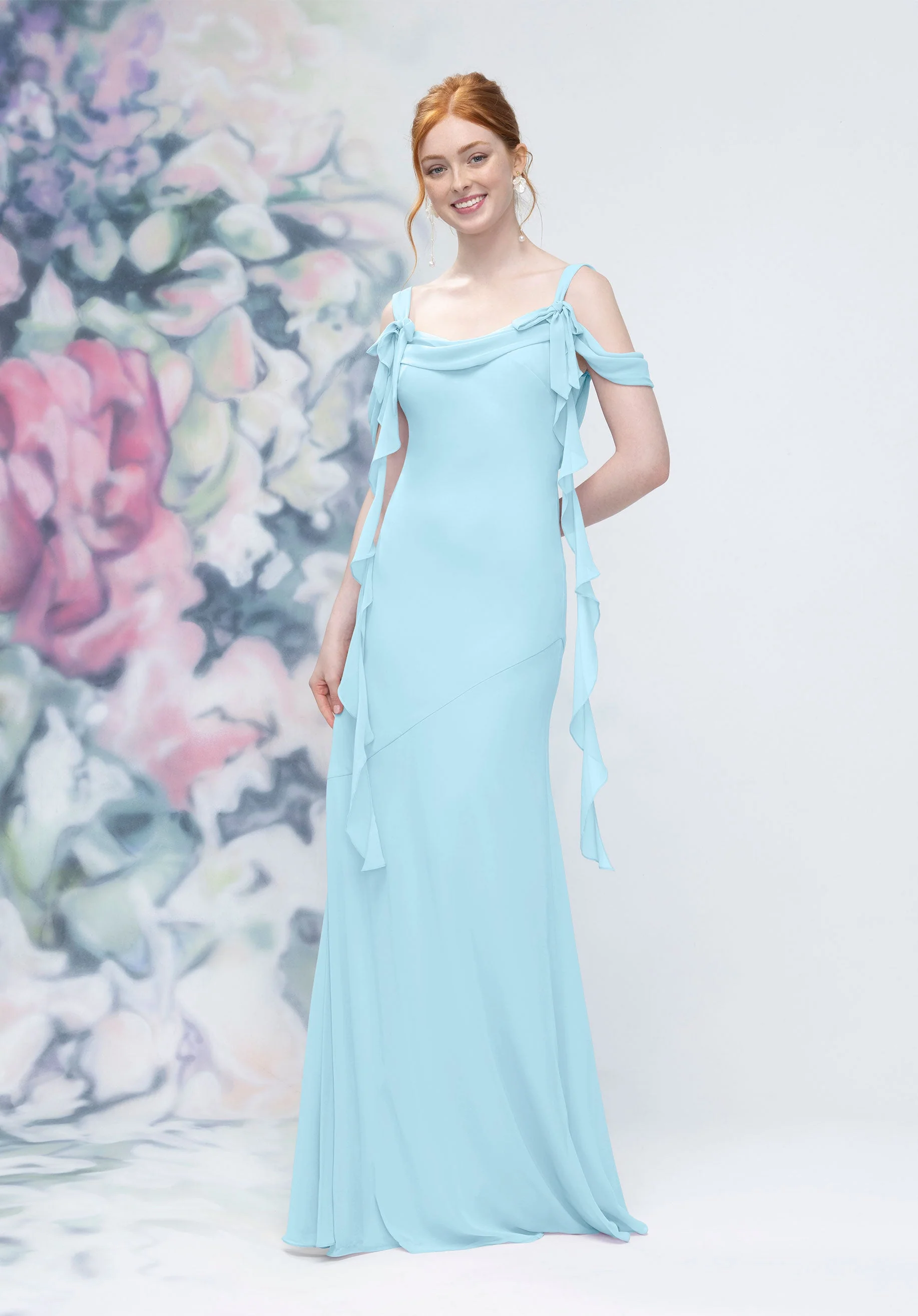 Cowl Detail Bias Cut Chiffon Bridesmaid Dress with Ruffle Drape - Image 47