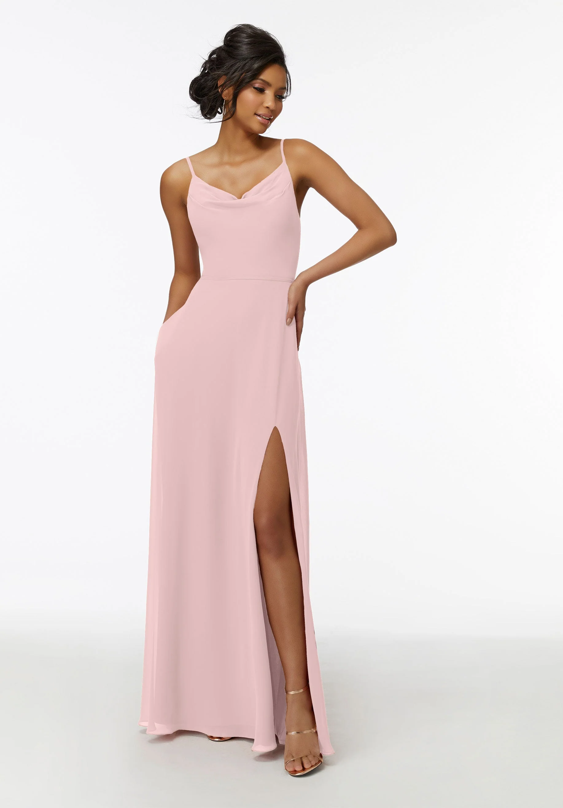 Cowl Neck Chiffon Bridesmaid Dress with Front Slit - Image 14