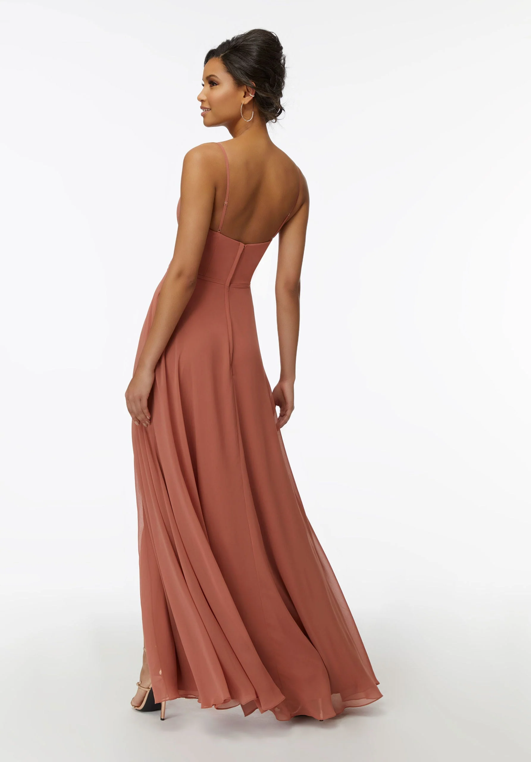 Cowl Neck Chiffon Bridesmaid Dress with Front Slit - Image 3