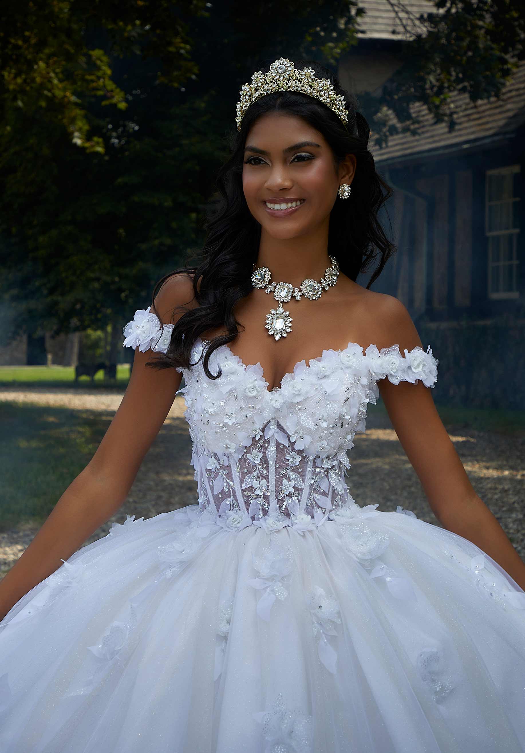Crystal Beaded Three-Dimensional Embroidered Quinceañera Dress with Sheer Bodice - Image 2