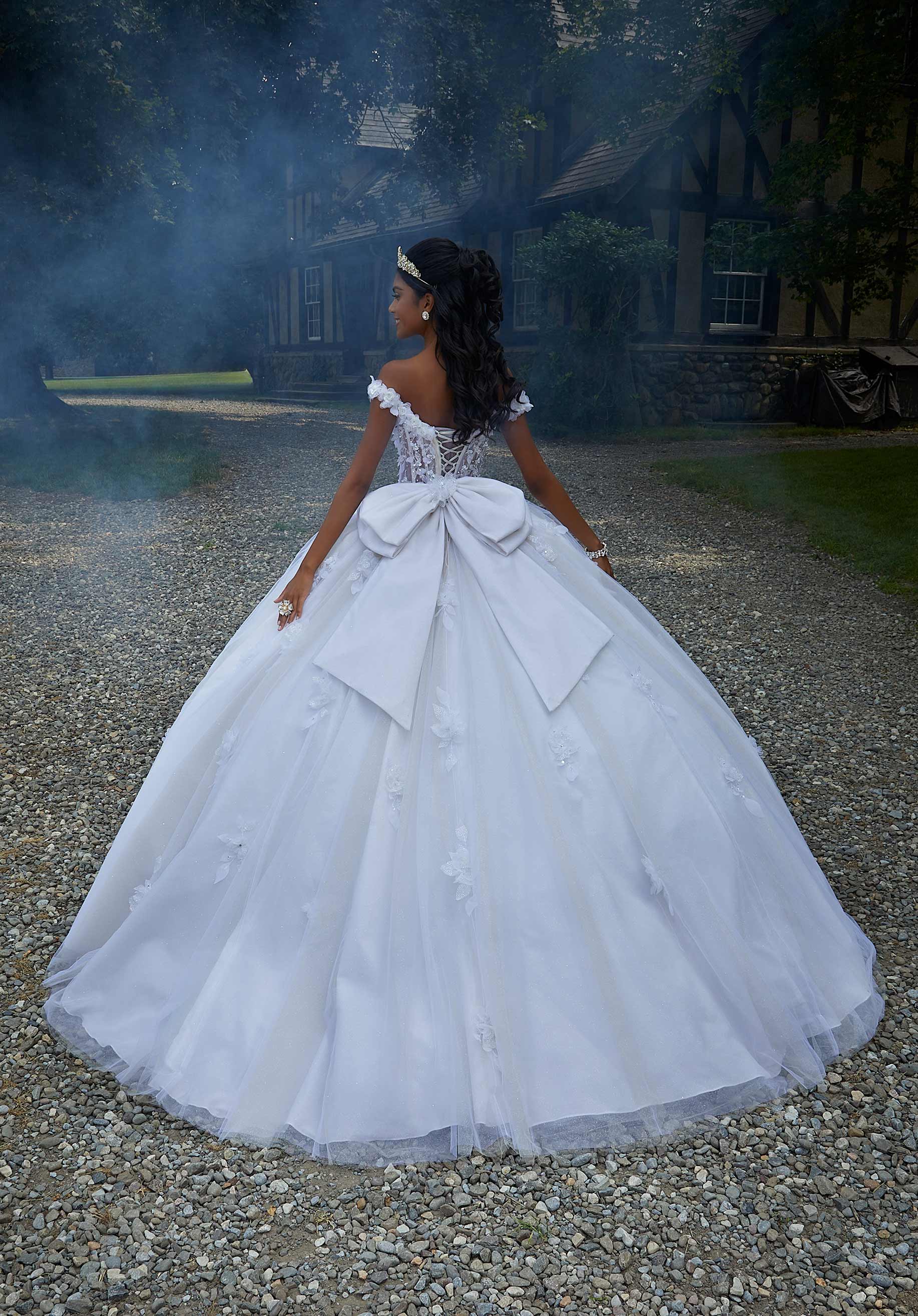 Crystal Beaded Three-Dimensional Embroidered Quinceañera Dress with Sheer Bodice - Image 5
